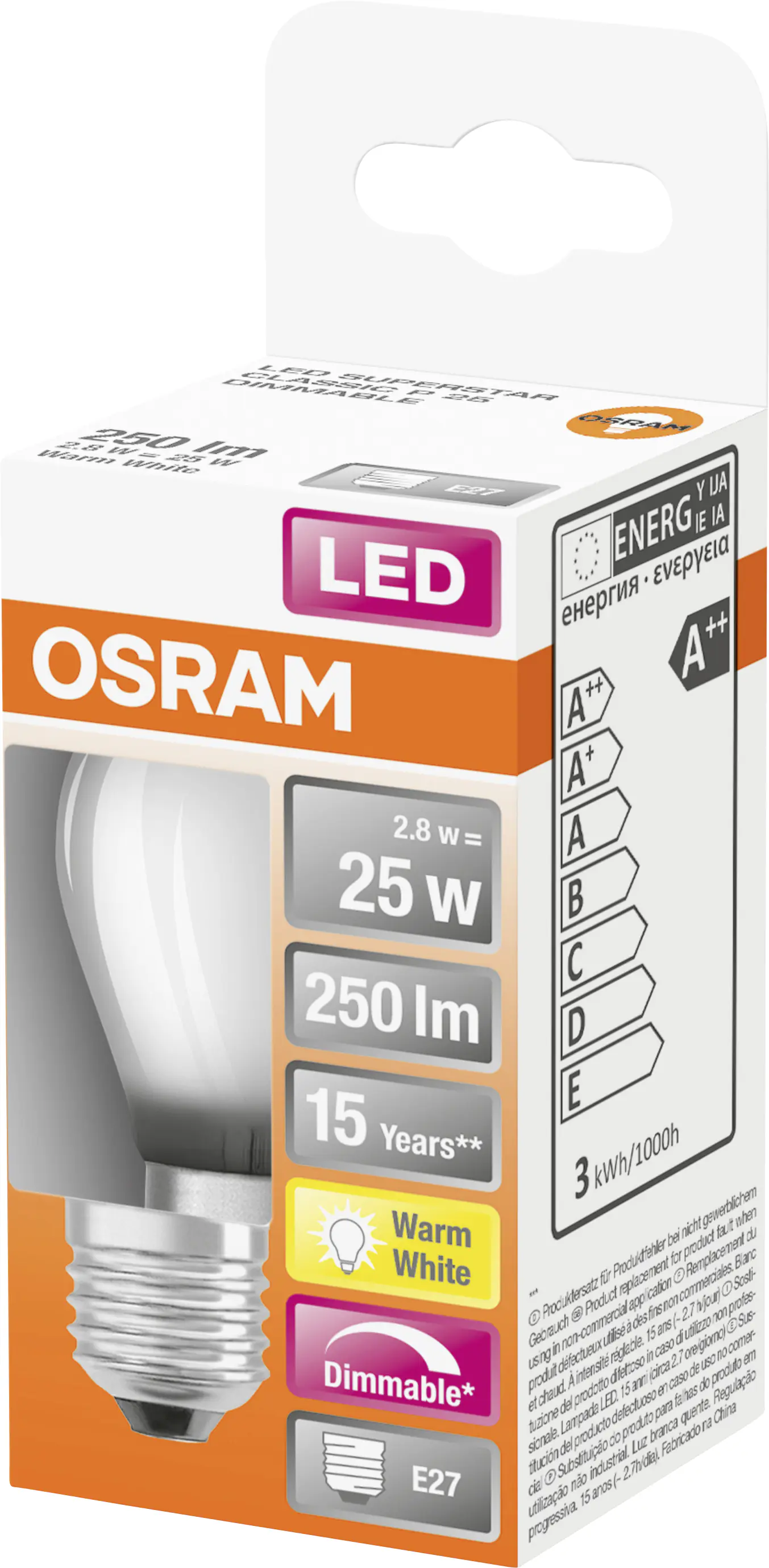 Osram LED Leuchtmittel Superstar Classic P E27 2,8 W dimmbar weiß matt