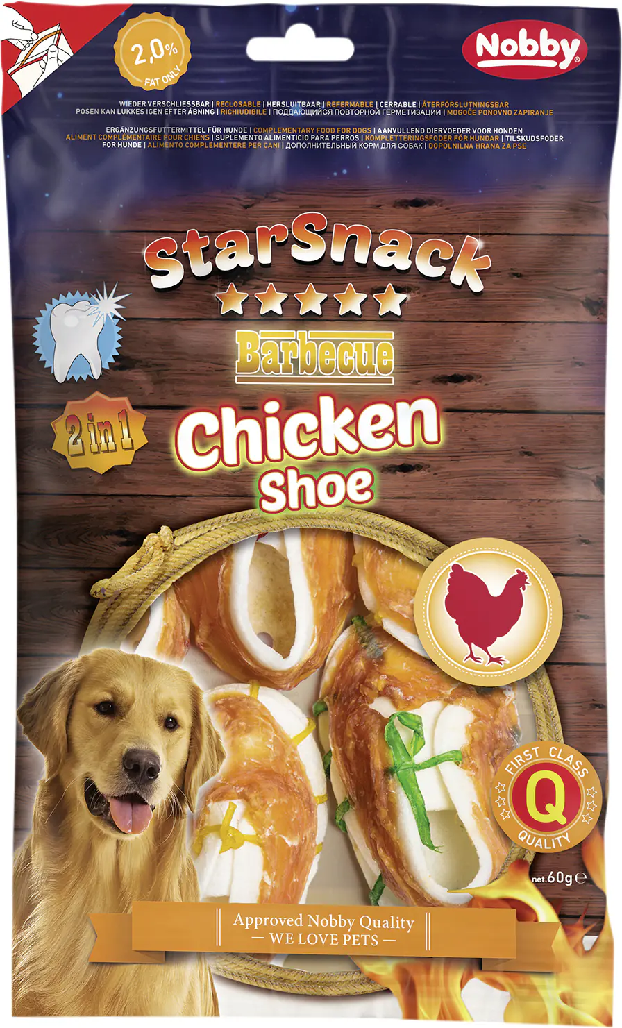 Nobby StarSnack Barbecue Chicken Shoe coloured ca. 7,5 cm, 5 St., ca. 60 g