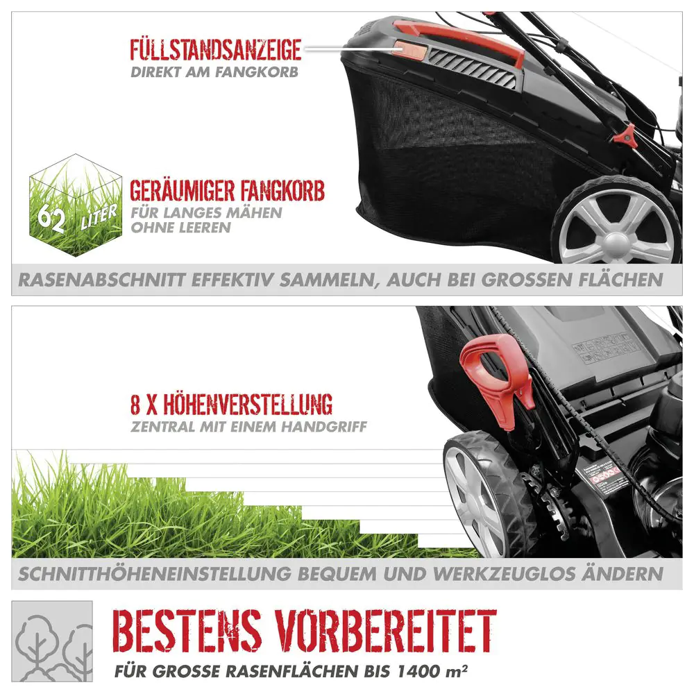 Güde Benzin Rasenmäher Eco Wheeler 464.4 R LI-ES 2,3 kW 46 cm Schnittbreite mit Mulchkeil