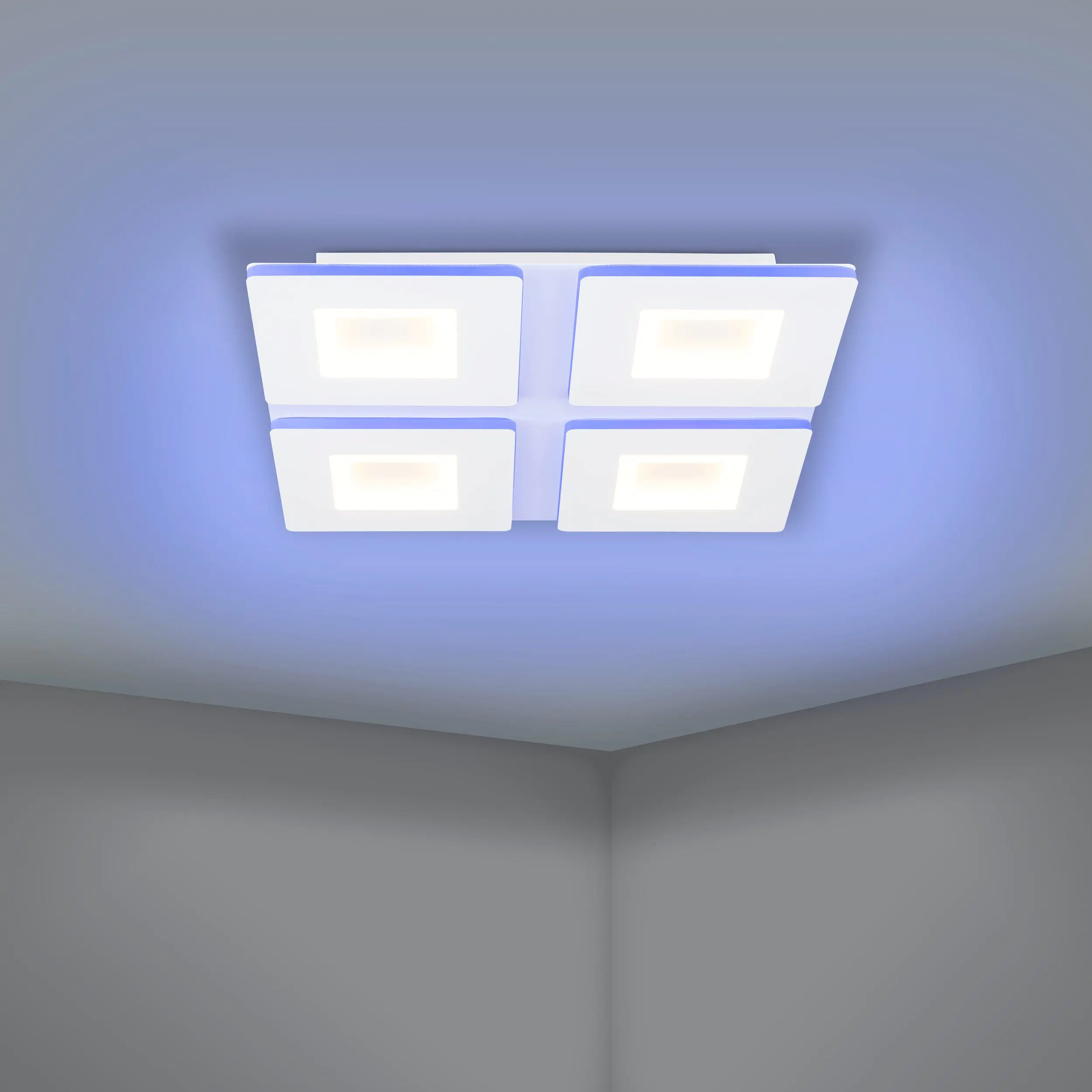 Eglo Connect LED Deckenleuchte Padrogiano-Z weiß 45 x 45 cm mit vier Quadraten