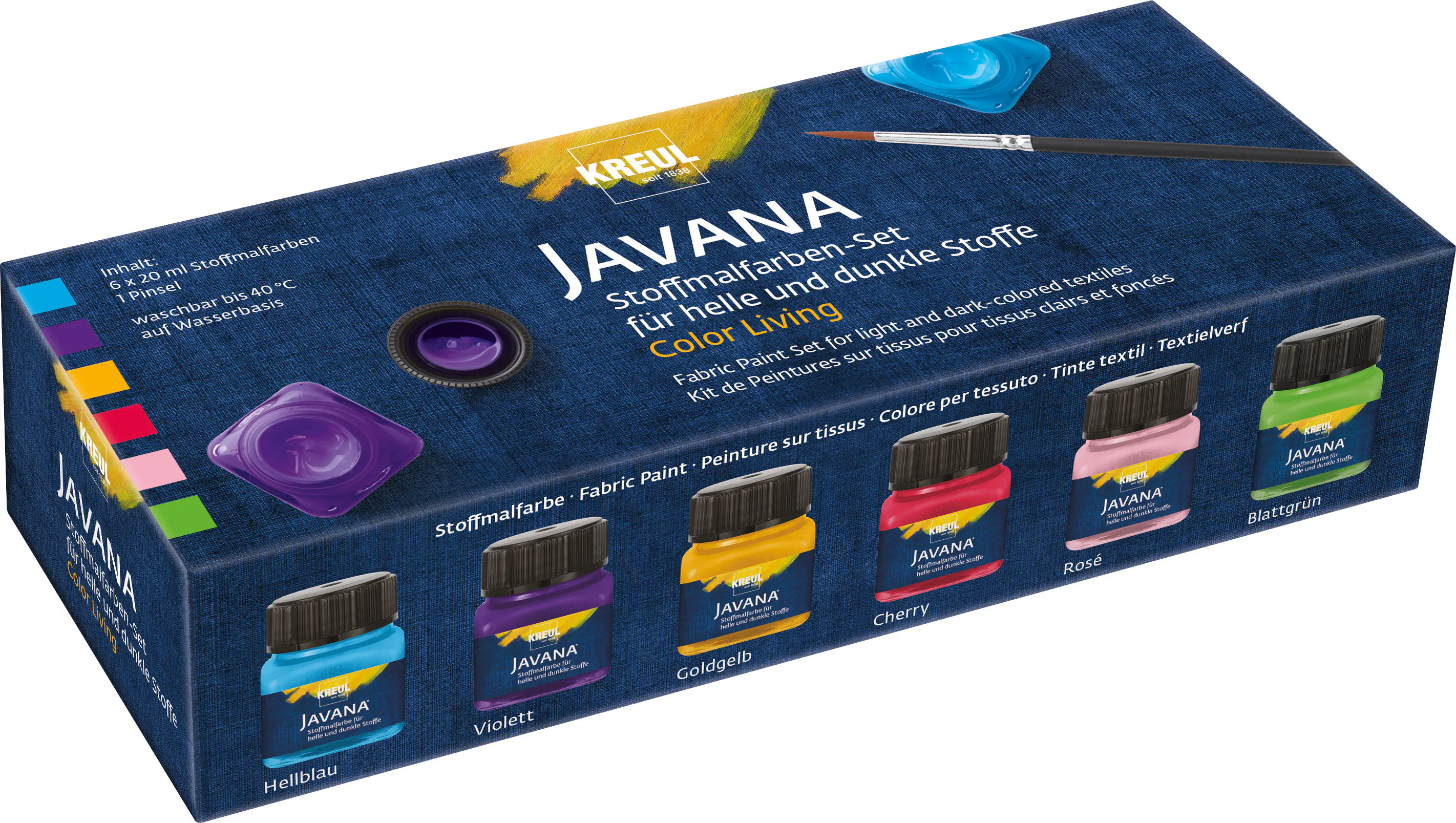 Kreul Javana Stoffmalfarben für helle & dunkle Stoffe Set Color Living 6 x 20 ml