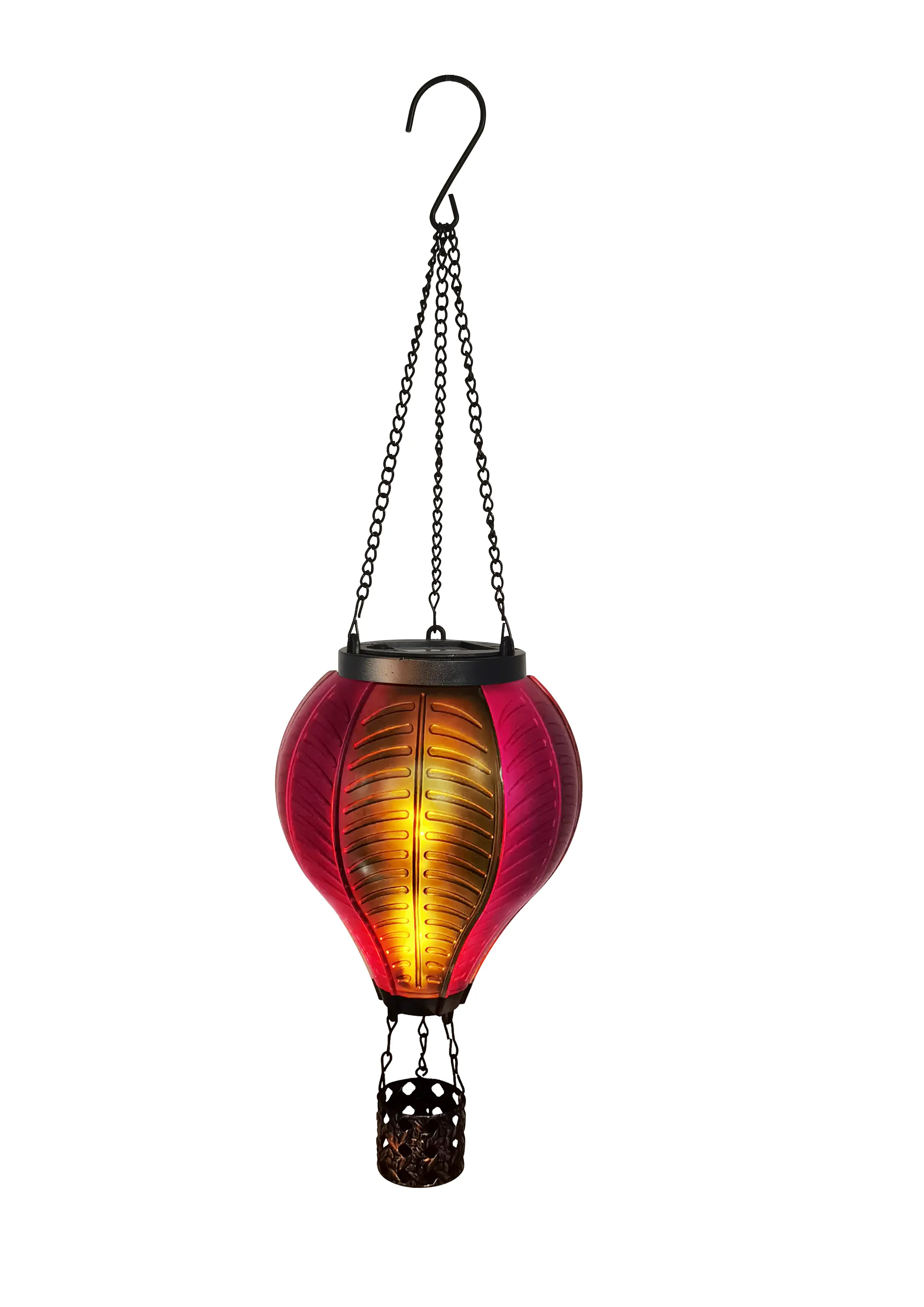 Dapo LED Solarleuchte Heißluftballon mit Flammeeffekt lila/grün warmweiß
