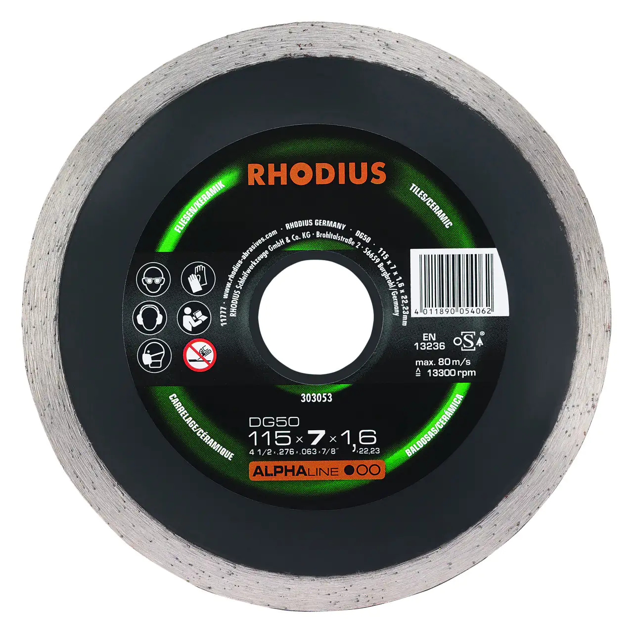 Rhodius Diamanttrennscheibe DG50 Fliesen Ø 115 mm Bohrung 22,23 mm