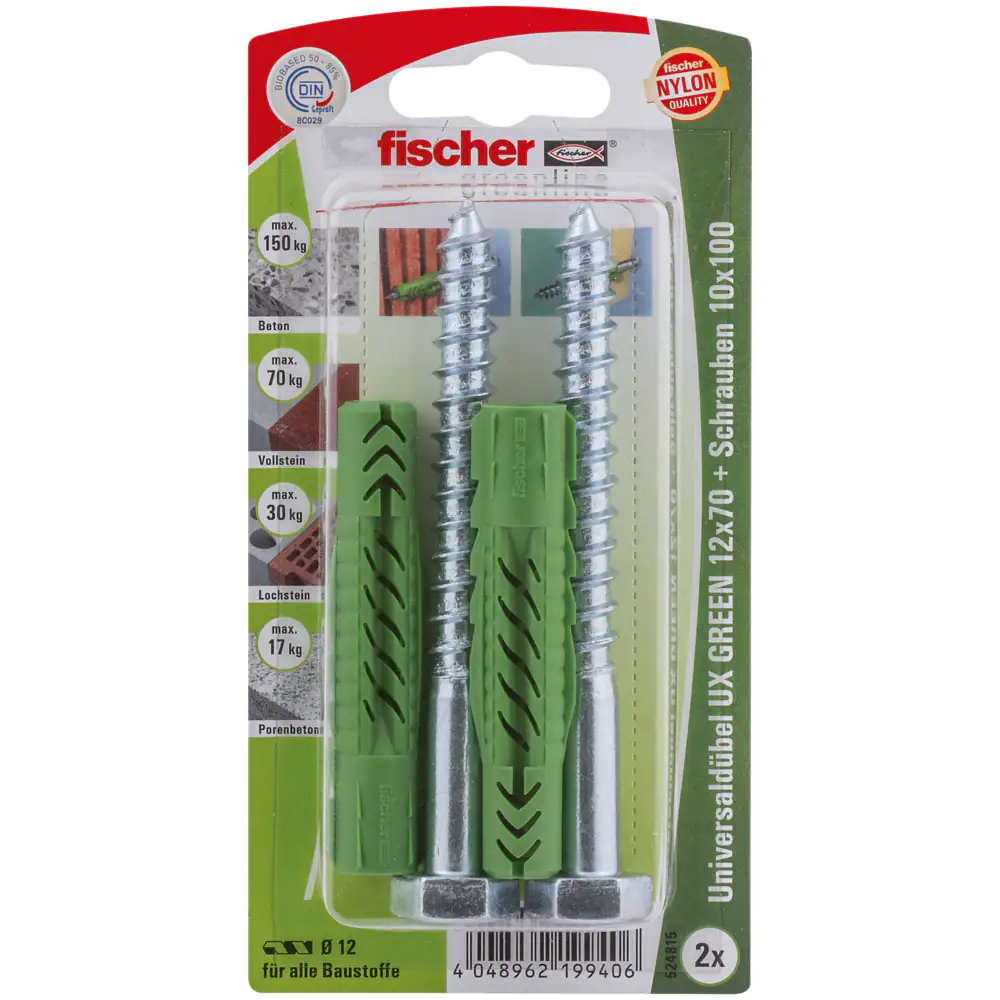 Fischer Universaldübel-Set UX green 12.0 x 70 mm - 2 Stück
