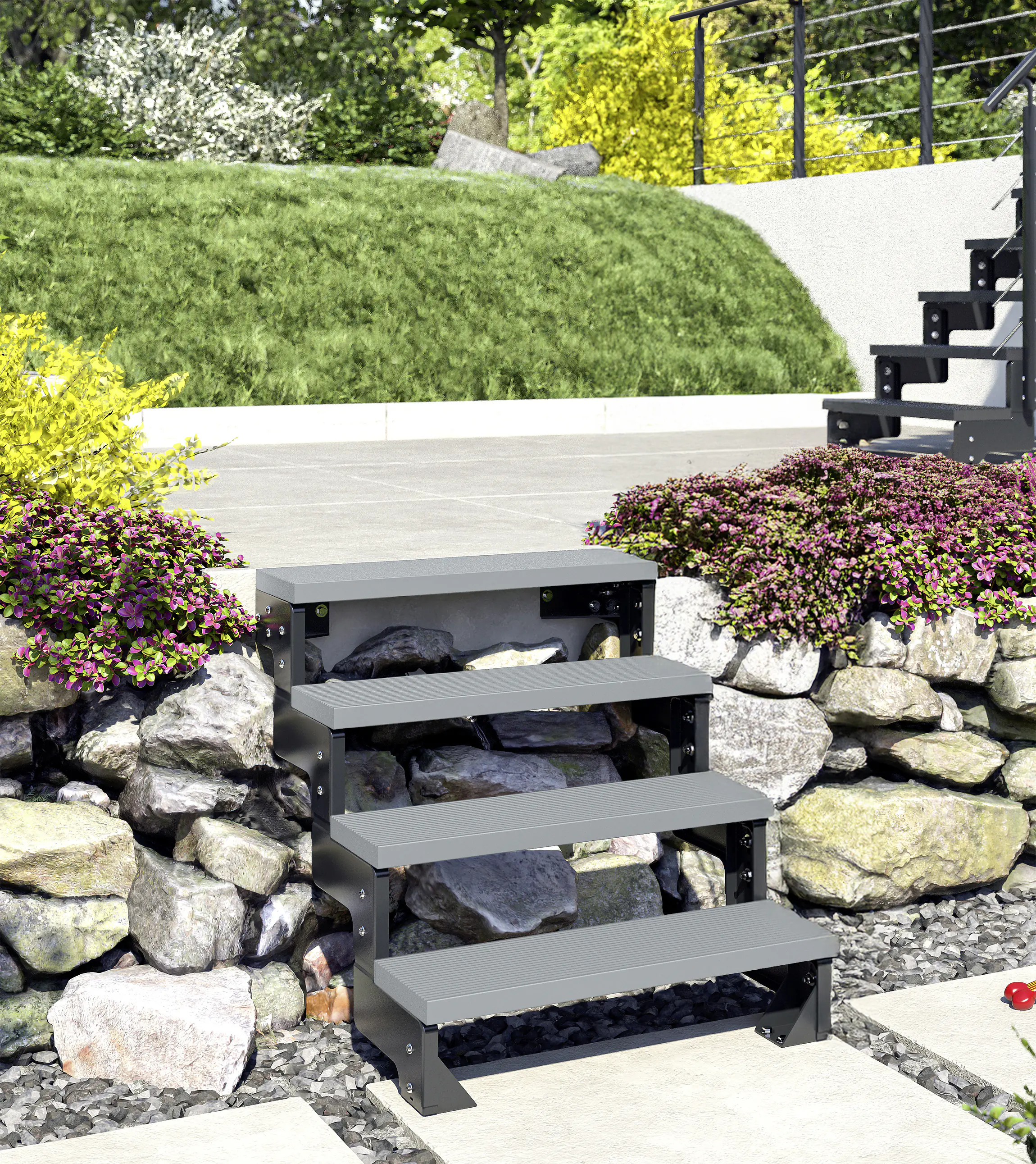 Dolle Außentreppe Trimax Gardentop 2 Stufen 100 cm ohne Geländer grau