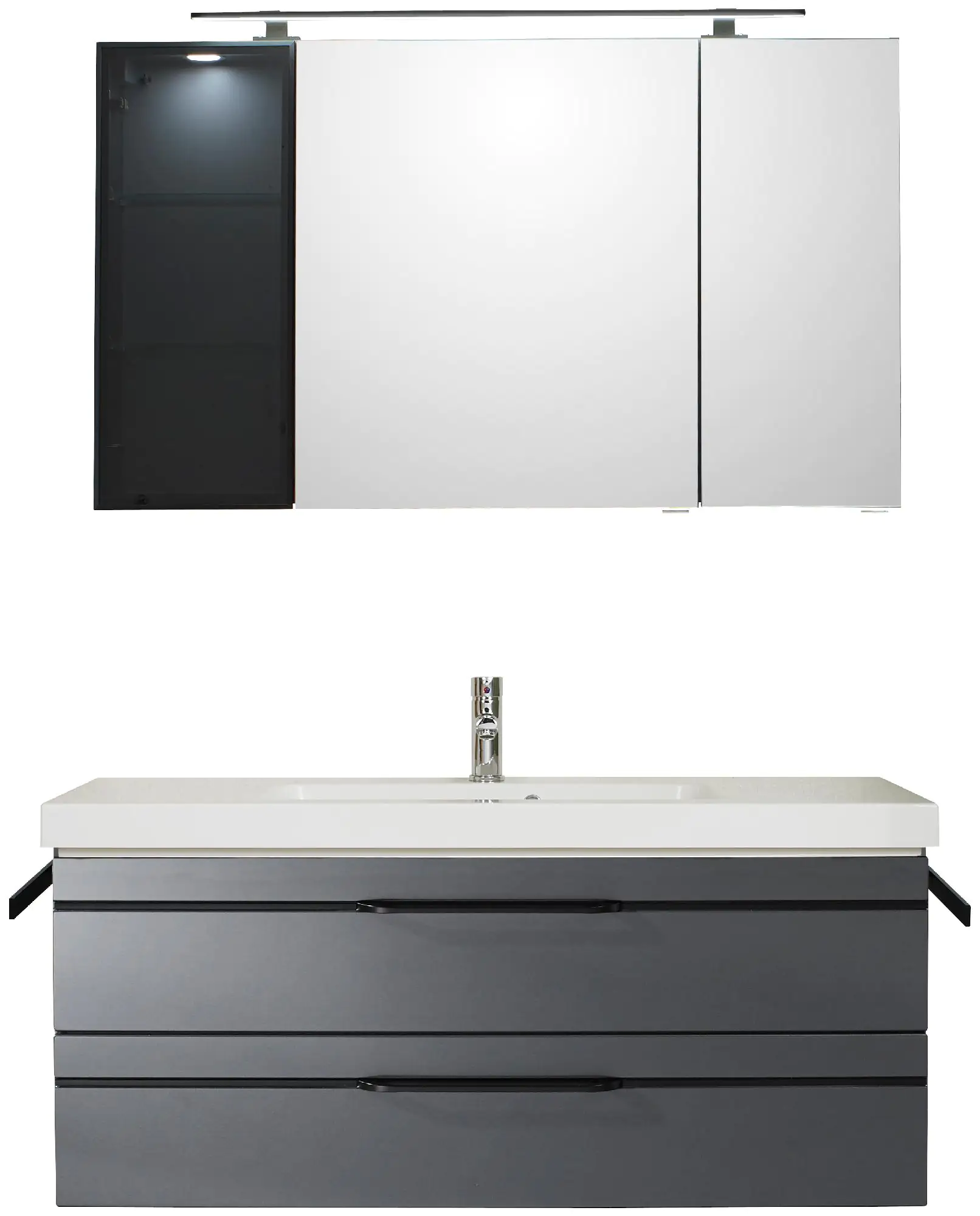 Pelipal Badmöbel-Set Balto Anthrazit mit Mineralmarmor-Waschtisch + LED-Aufsatzleuchte 123 cm