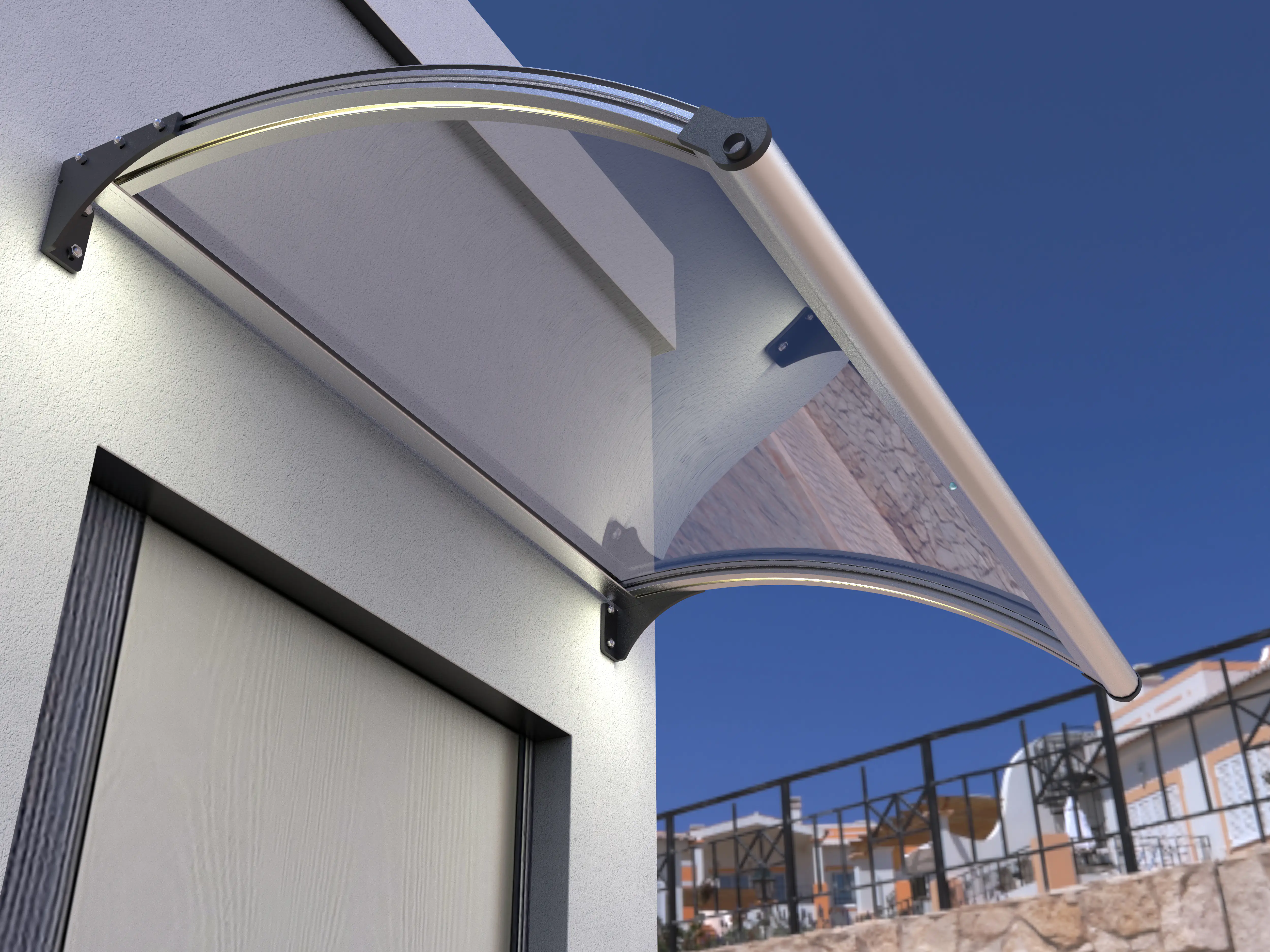 Primaster Vordach Marseille silber 150 x 100 cm mit Polycarbonat-Abdeckung und LED