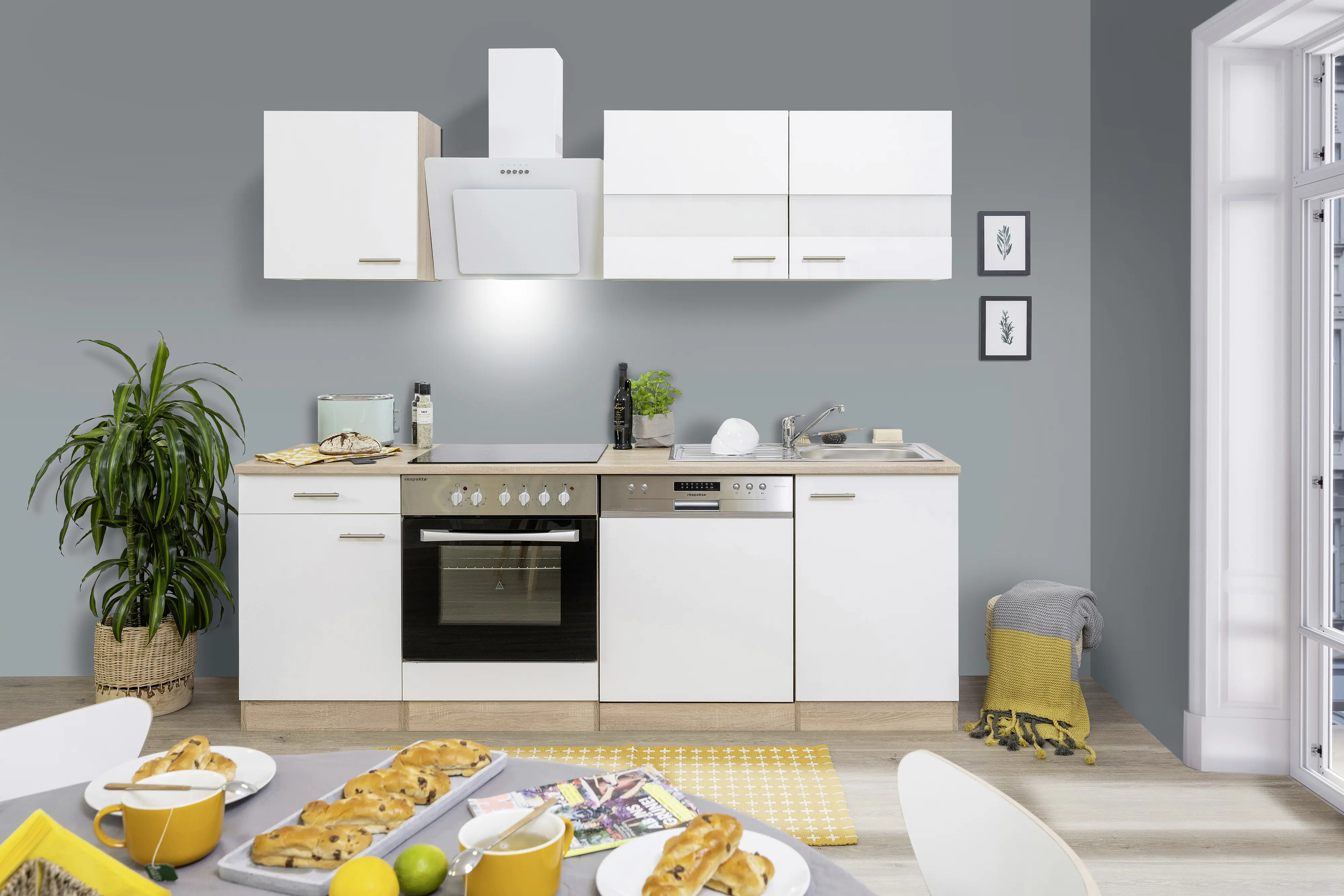 Respekta Economy Küchenblock 220 cm weiß, Eiche Sonoma, KB220ESWSWC