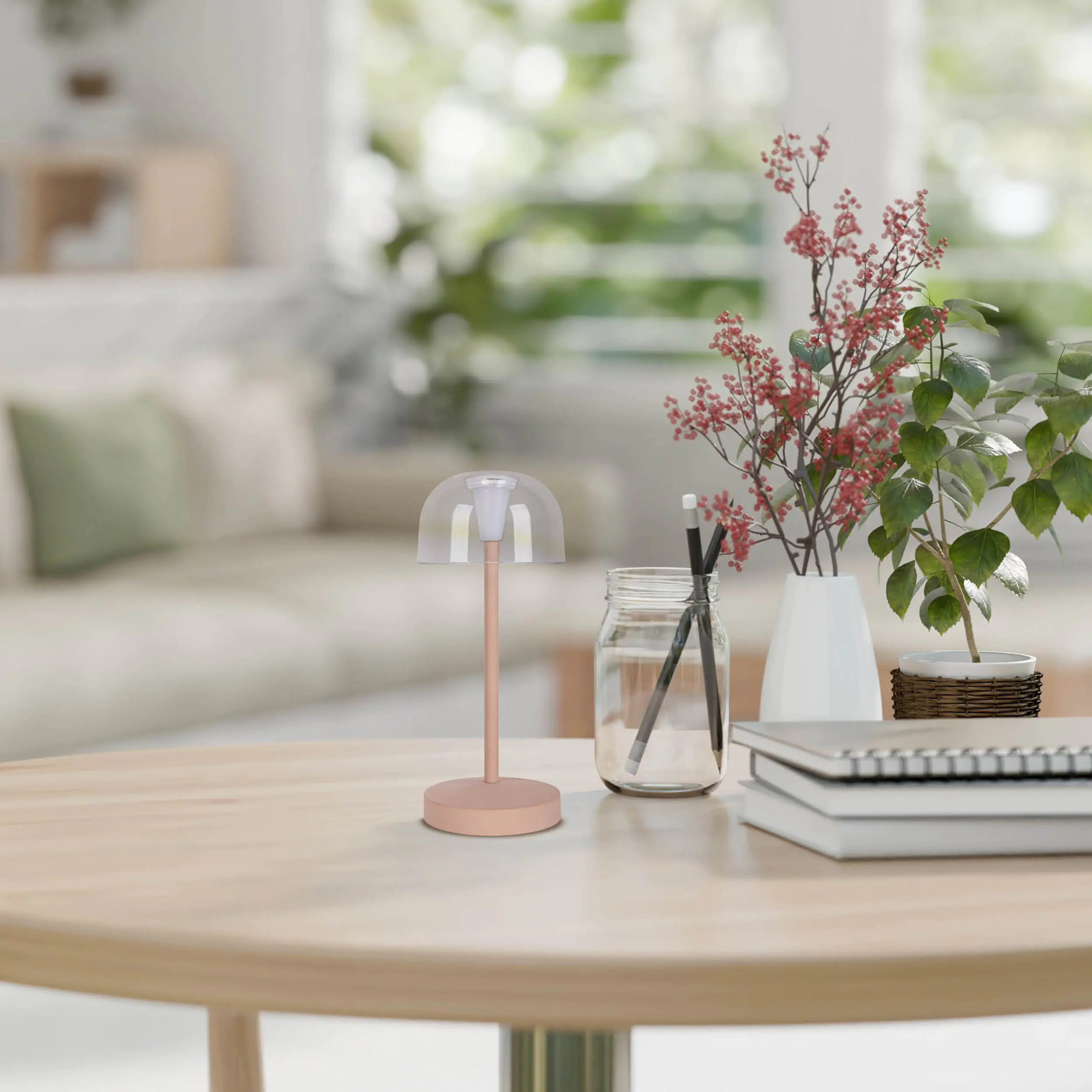 Light & More LED Akku-Tischleuchte Gomba beige dimmbar
