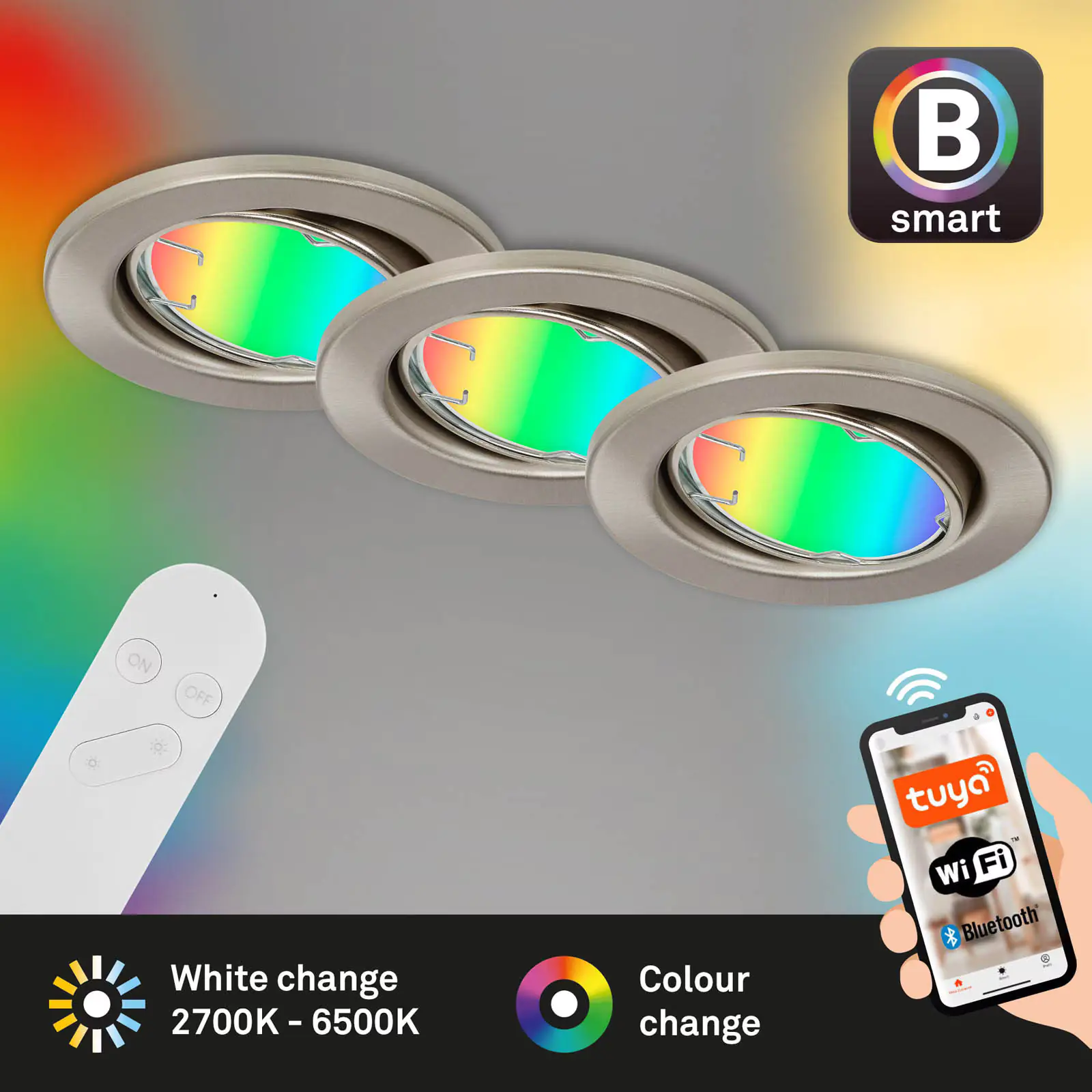 Di-Ka LED Einbauleuchte Fit Move S 3er Set Smart Home Tuya RGBW Ø 8,6 cm
