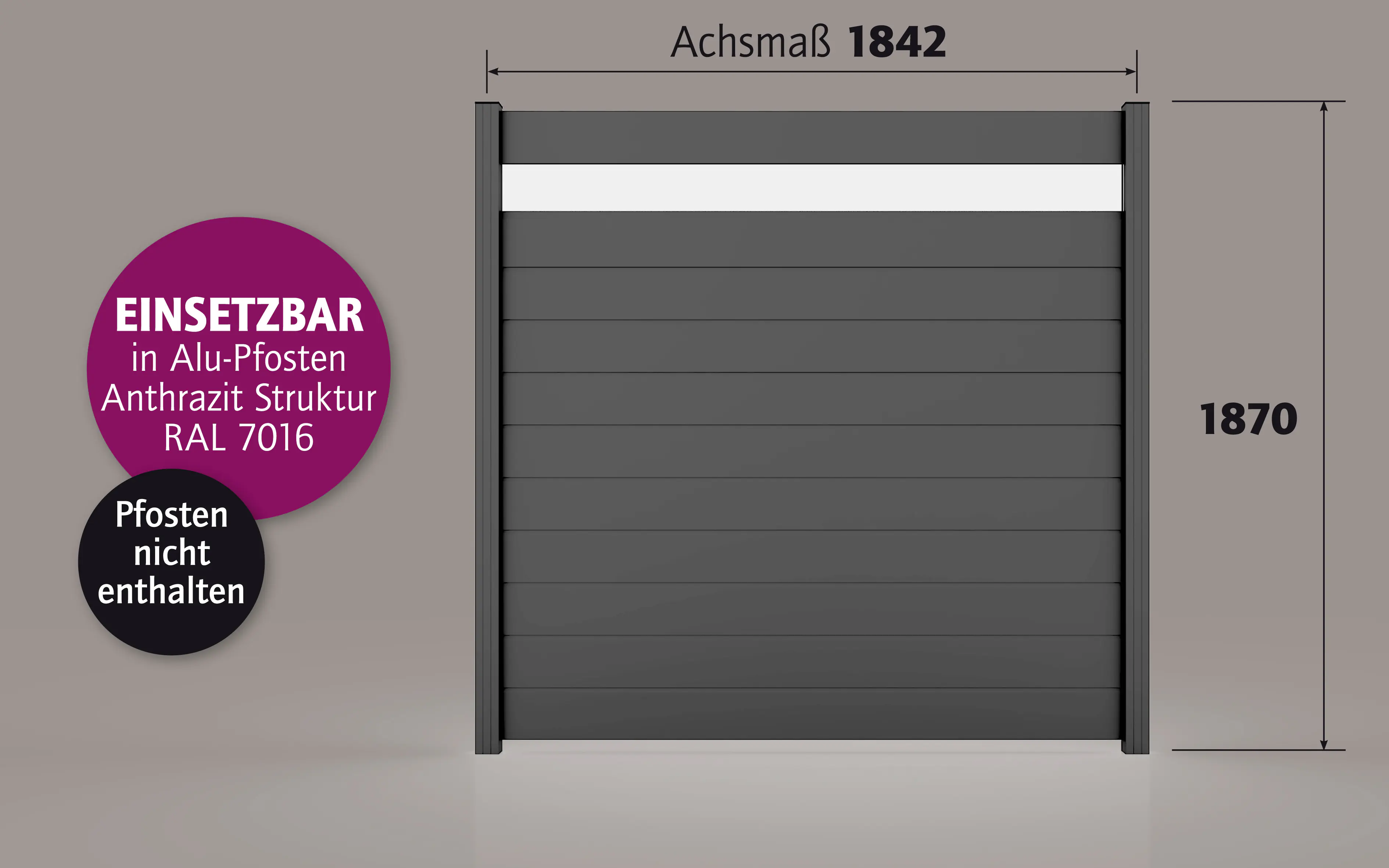 Ambiente Alu-Zaun Paneel 150 + ESG 8 mm 180 cm x 180 cm 22 mm stark