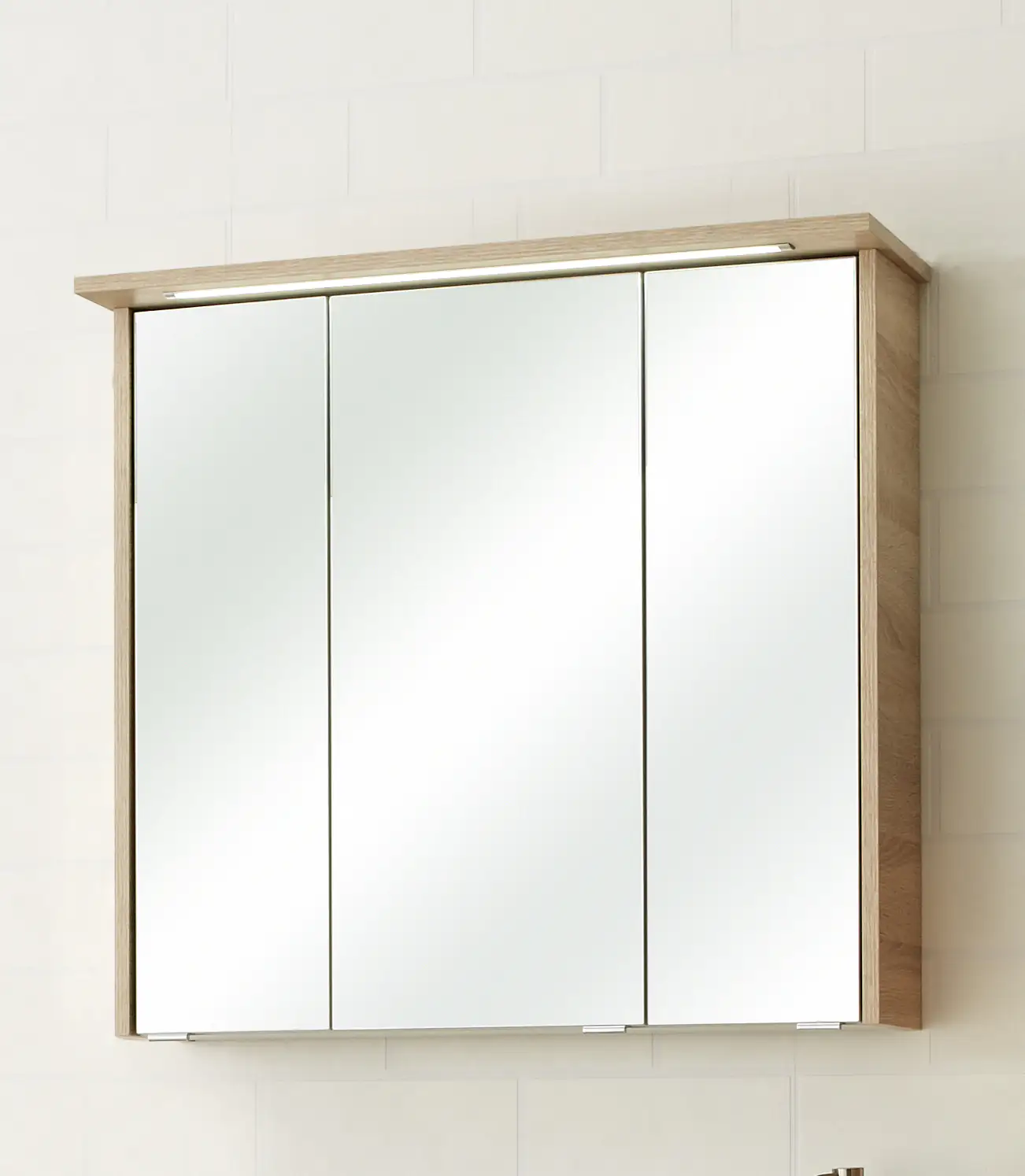 Primaster Badmöbelset Berlin eiche 80 cm Twin LED, Keramikwaschtisch
