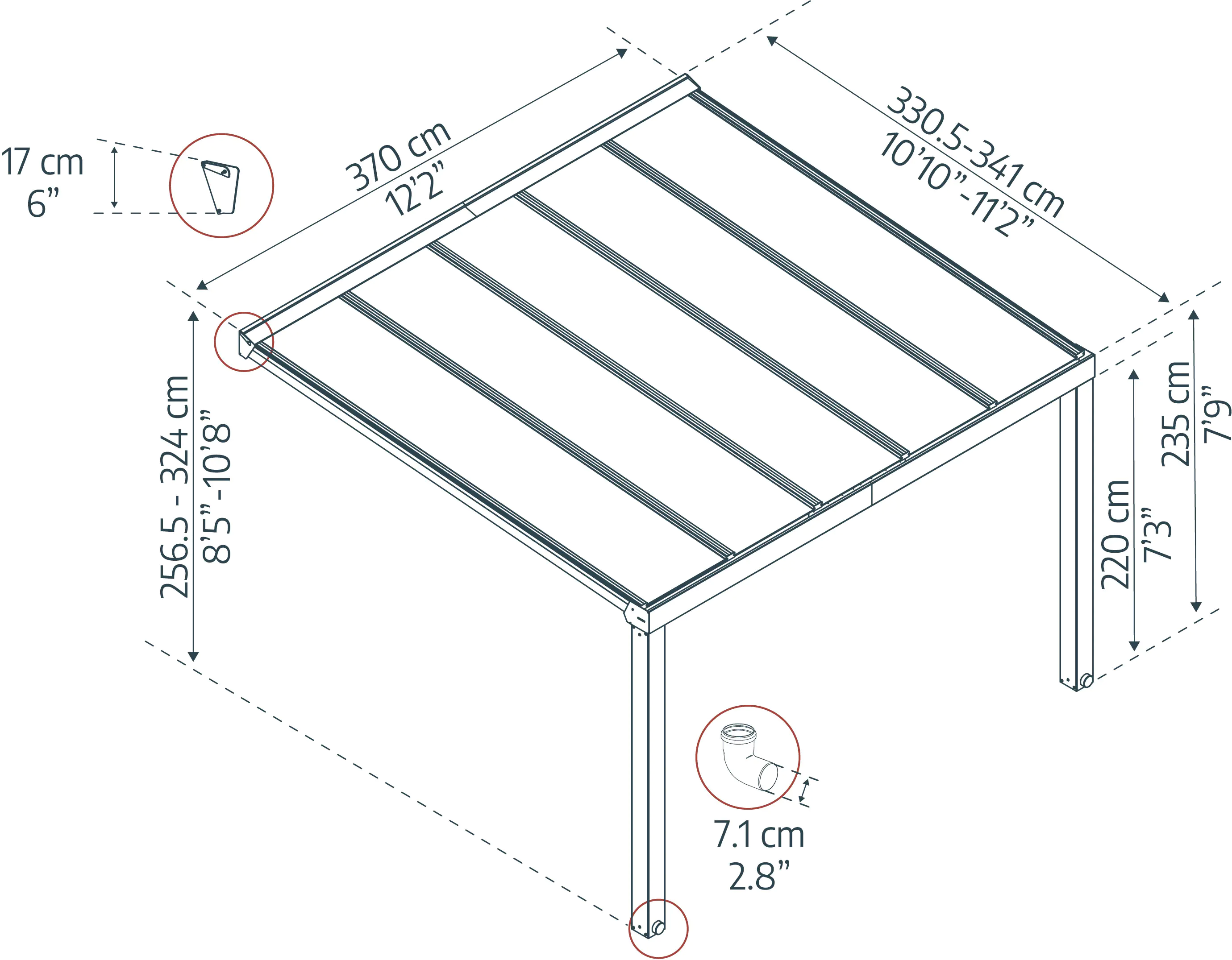 Canopia Terrassenüberdachung Stockholm 370 x 331 cm anthrazit