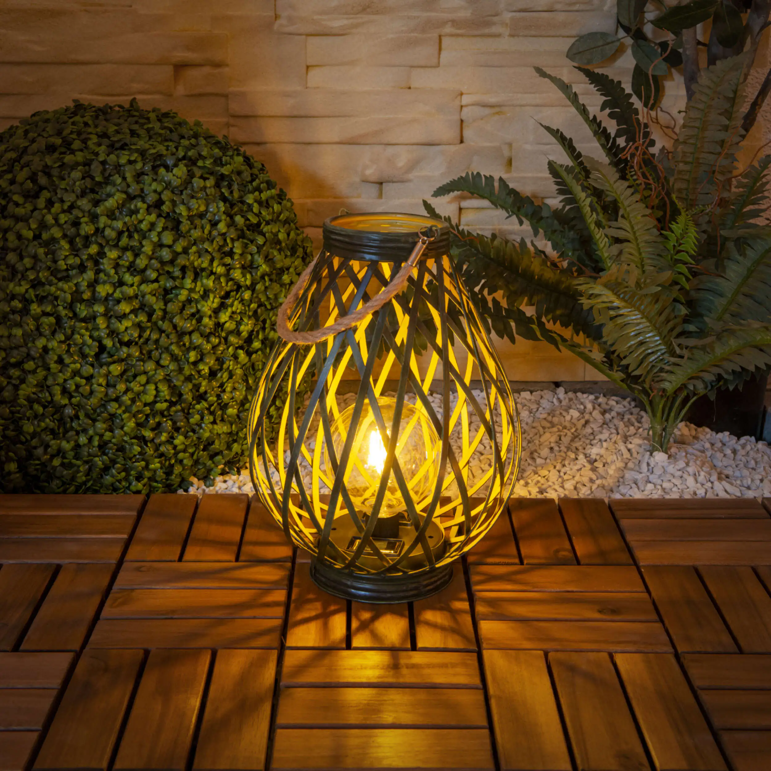 Näve Solar-Dekoleuchte LED mit Dämmerungssensor Baluba 31 cm grün/gold