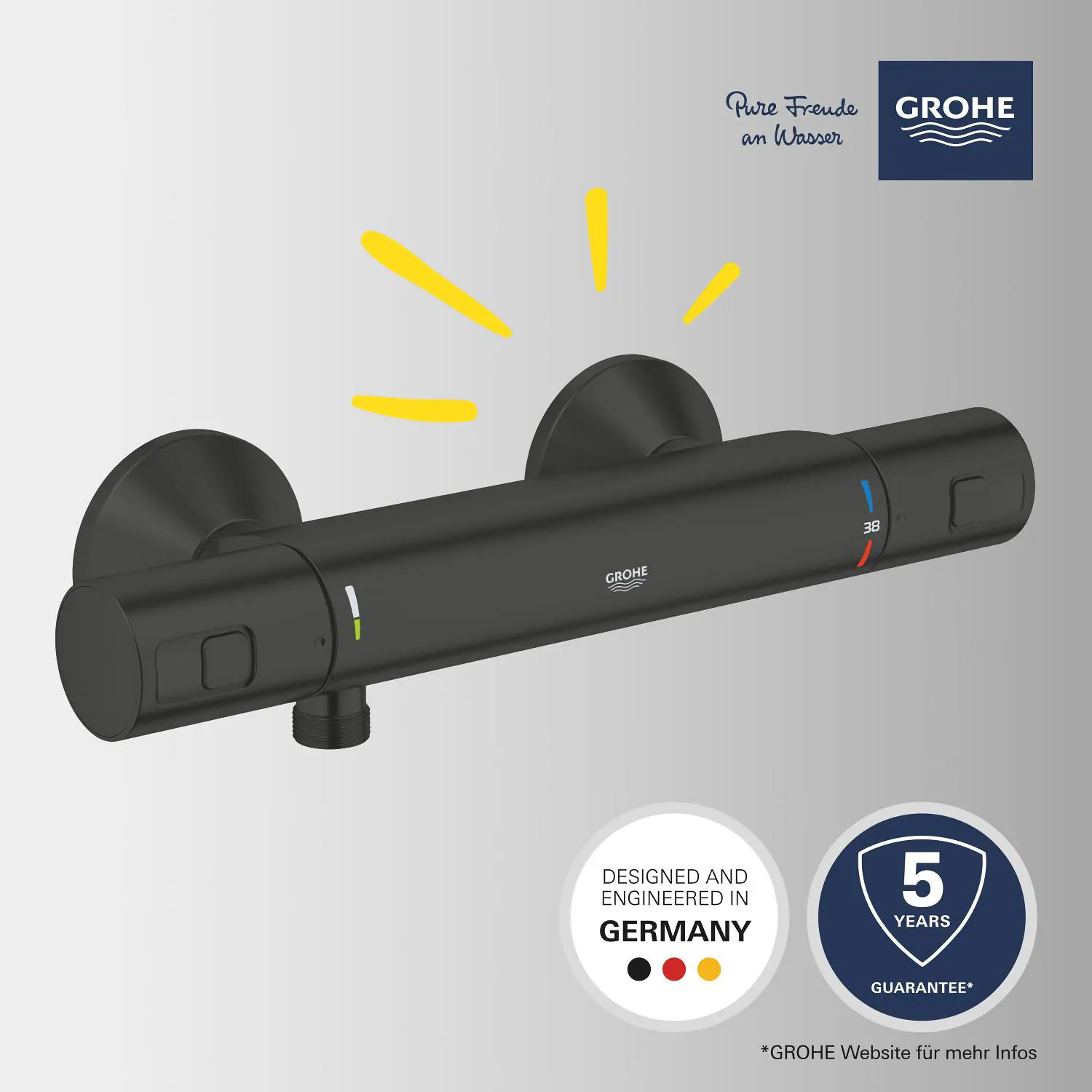 Grohe Duscharmatur mit Thermostat Precision Start schwarz matt