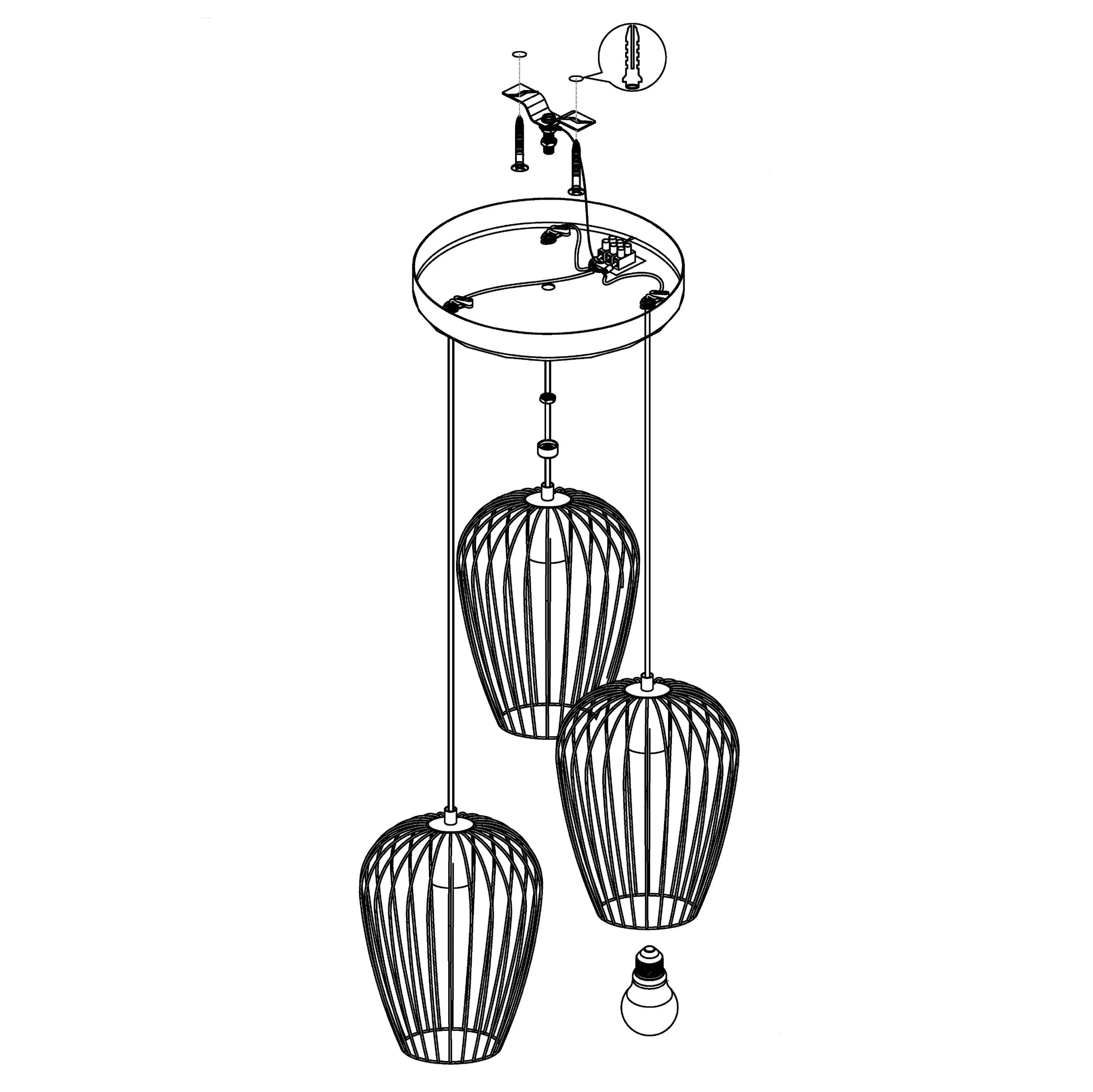 Eglo 3er Pendelleuchte Newtown schwarz Ø 38 cm E27, max. 60 W