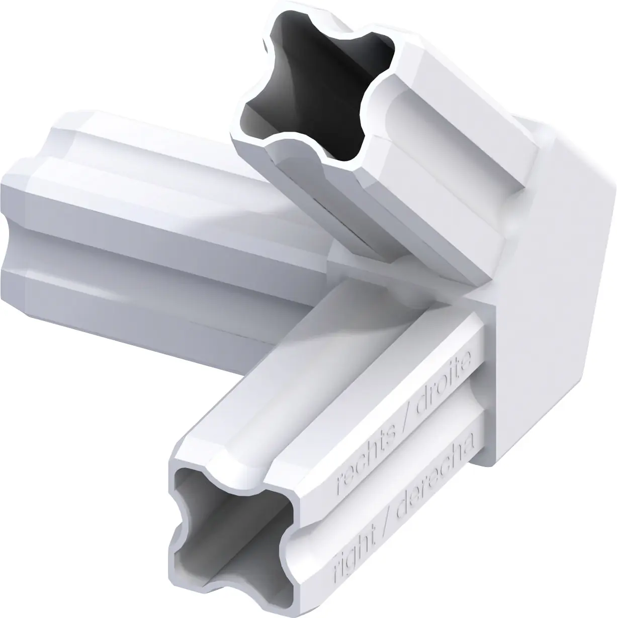 alfer Eck-Verbinder 45º rechts, 3 Zapfen 23.5 mm 23.5 mm Kunststoff weiss