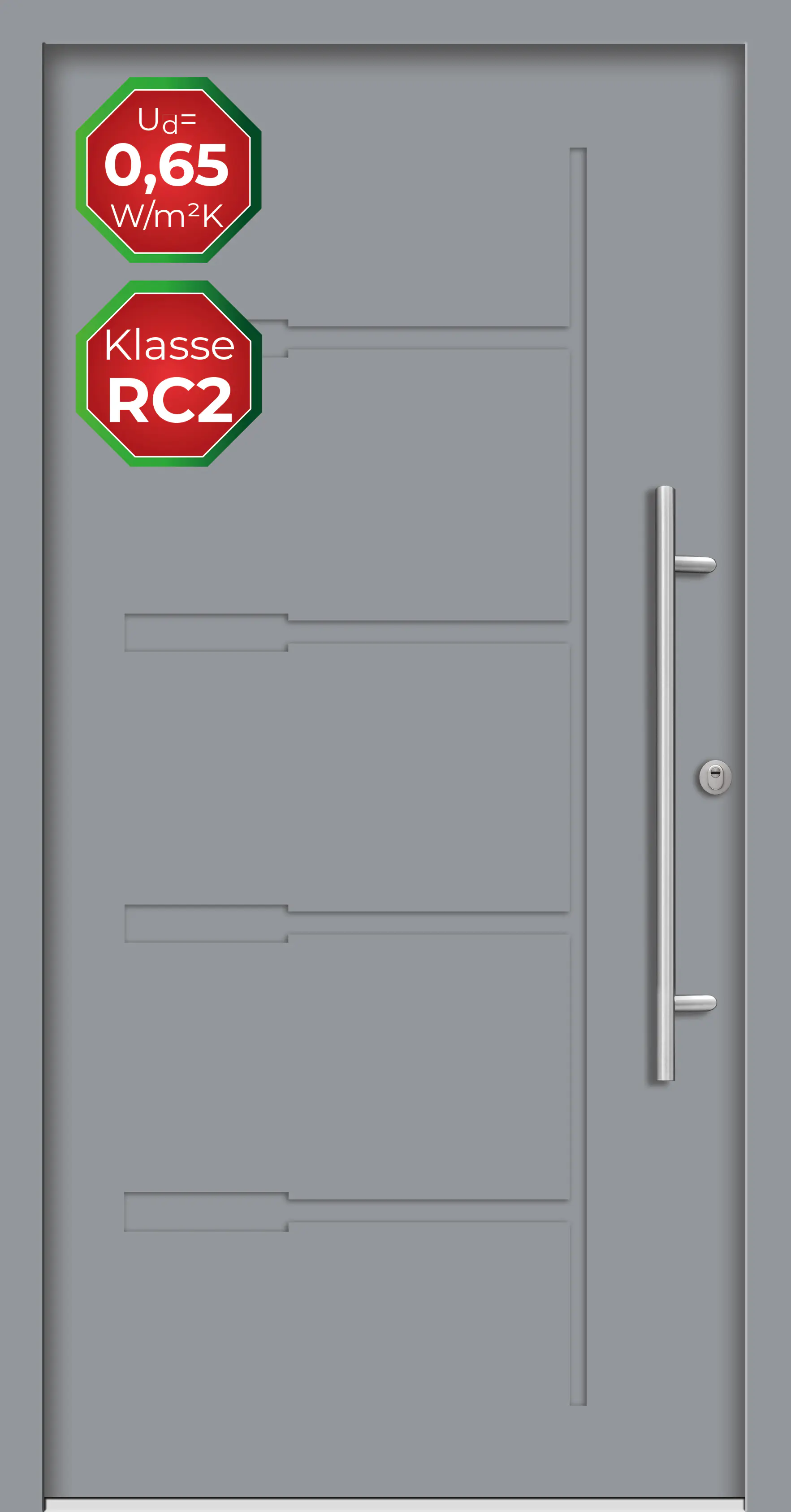Splendoor Haustür Passivedoor Premium H1 RC2 Grau DIN Rechts 100 x 210 cm