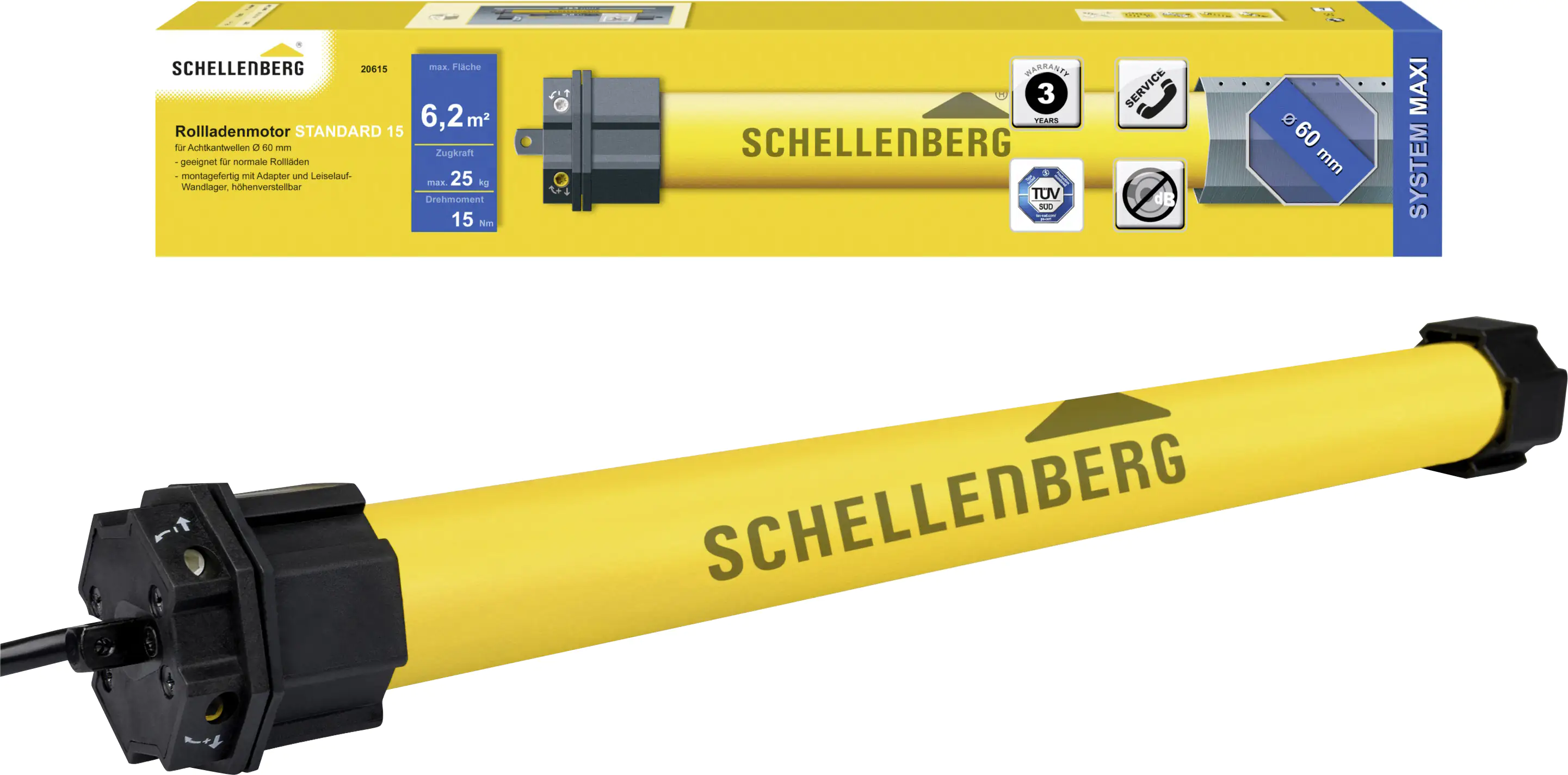 Schellenberg Rohrmotor Maxi Standard 15 Nm für 60 mm Achtkantwelle