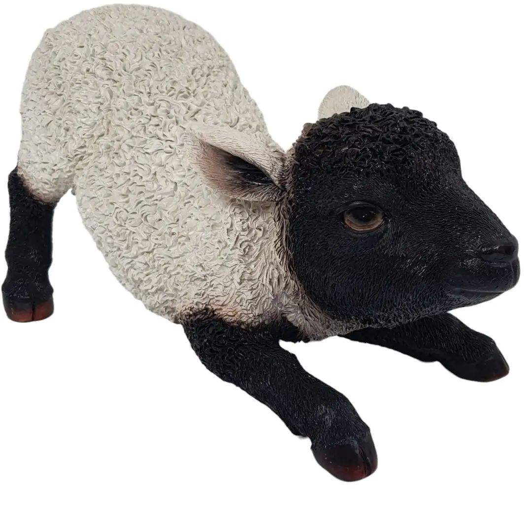 Dekofigur Lamm spielend 34 x 18,5 x 14 cm schwarz weiß