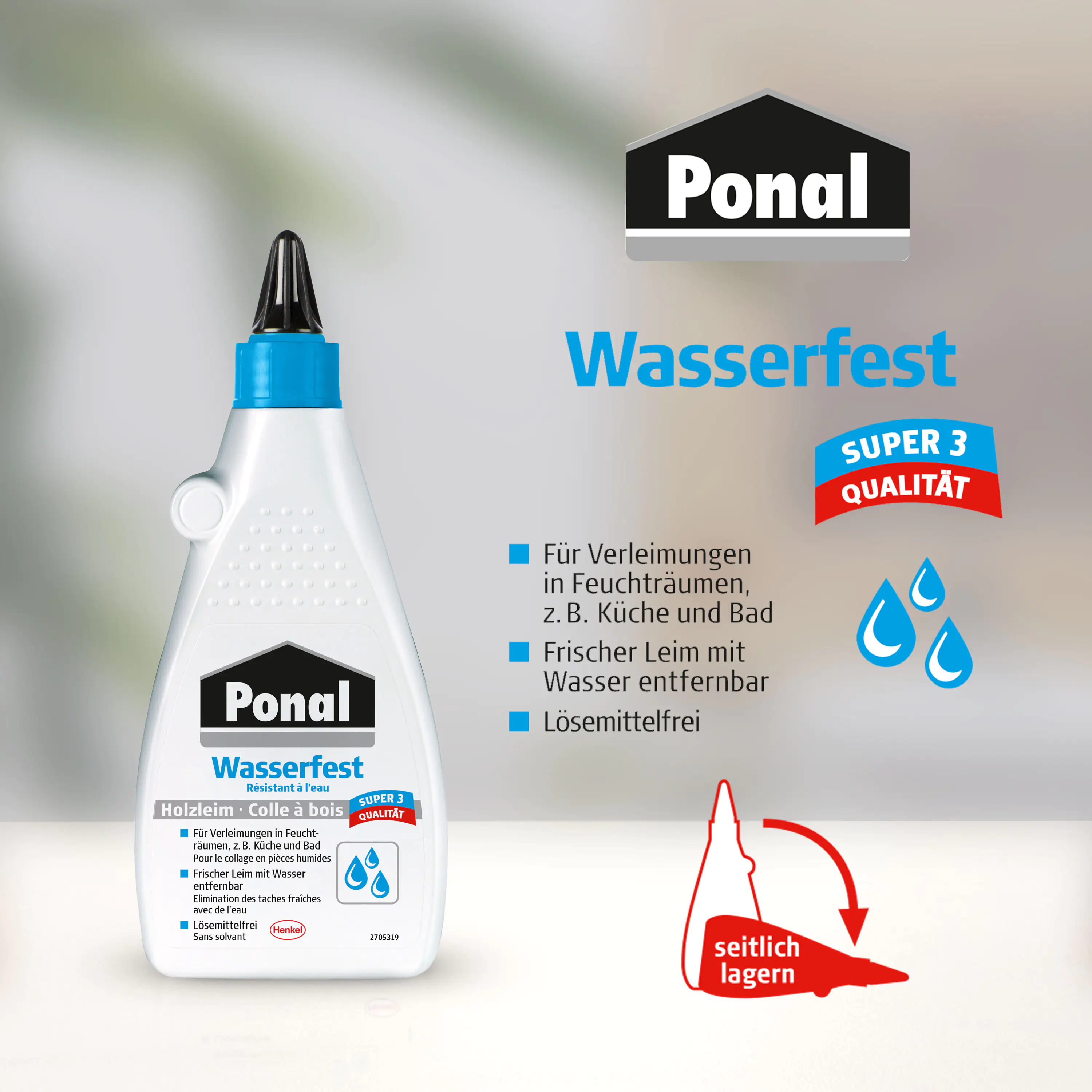 Ponal Holzleim Wasserfest 120 g Flasche, trocknet transparent