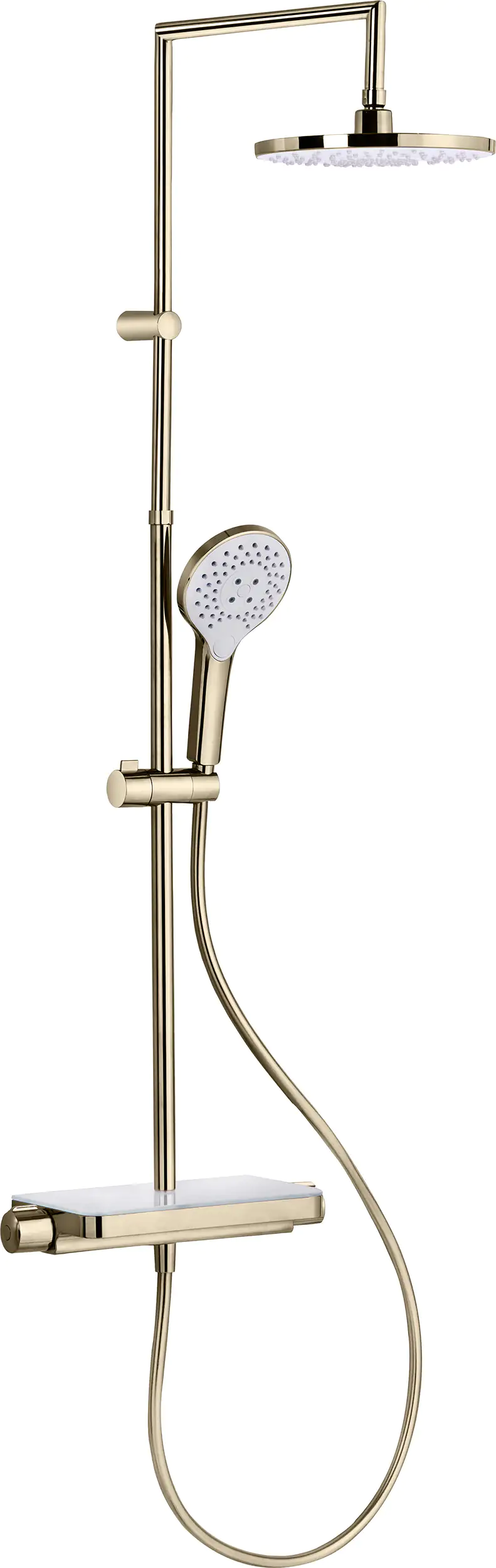 Primaster Duschsystem mit Thermostatarmatur und Ablage Prag lightgold 3 Strahlarten