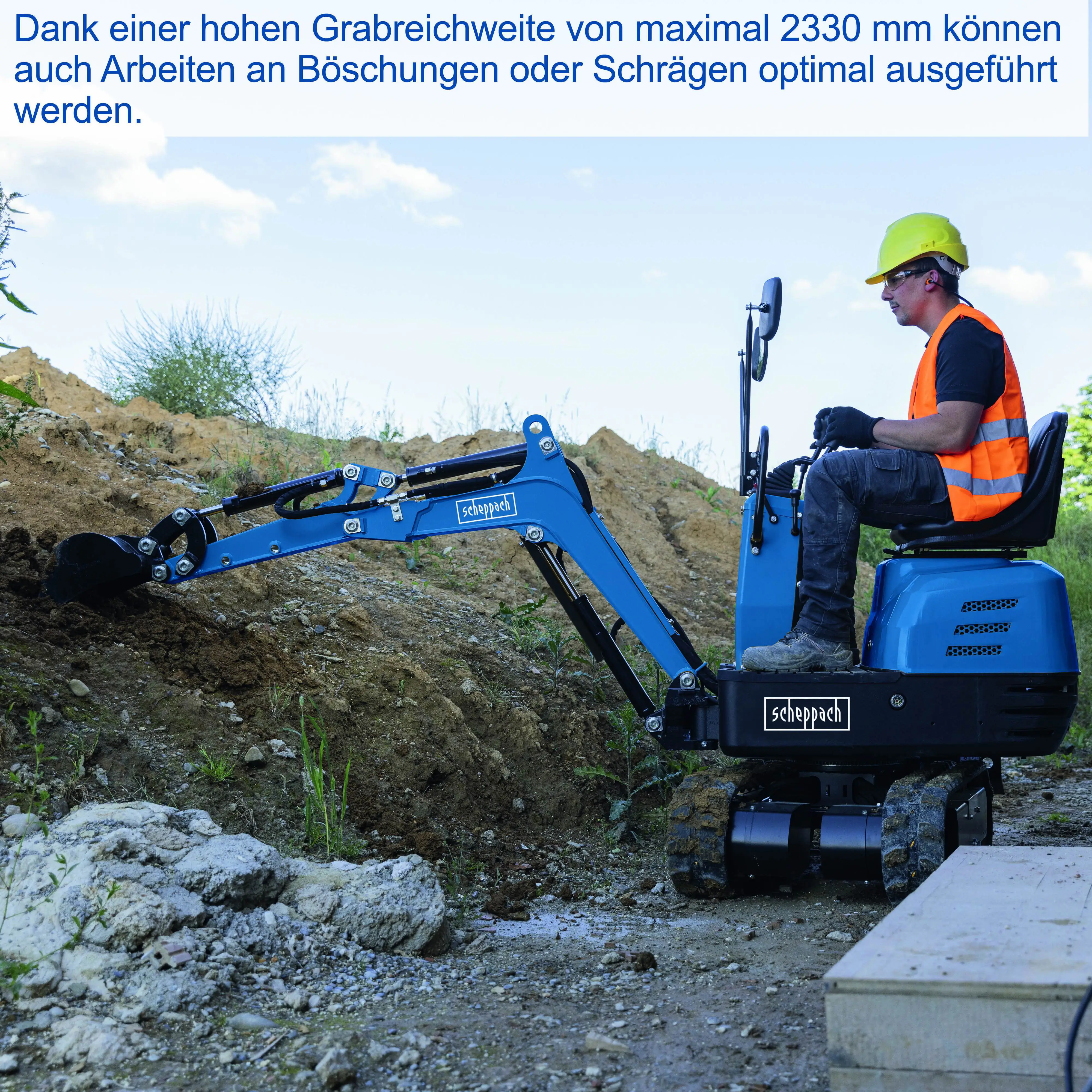Scheppach Mini-Bagger EXC815 XXL Set inkl. Zubehör 69 cm Spurbreite