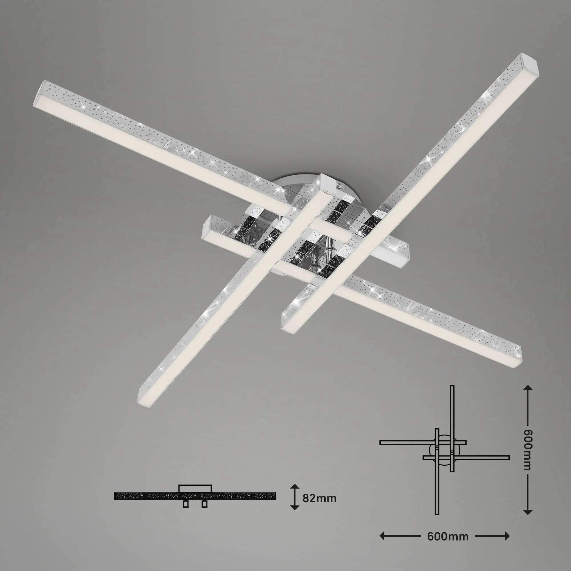 Di-Ka LED Wand- und Deckenleuchte Rey 60x60cm chrom Glitzereffekt