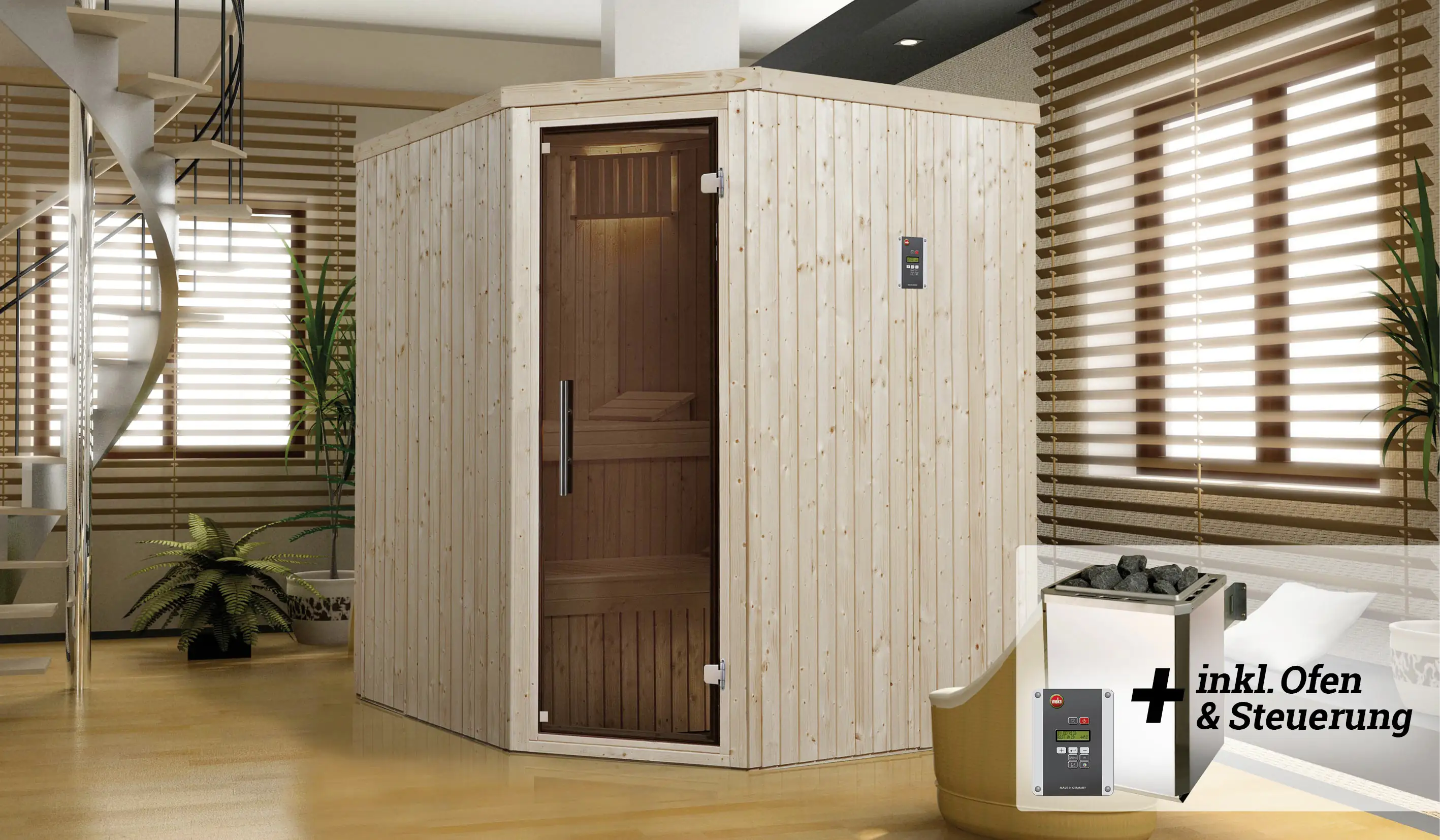 Weka Elementsauna Varberg Eck Gr. 2 Sparset 7,5 kw OS