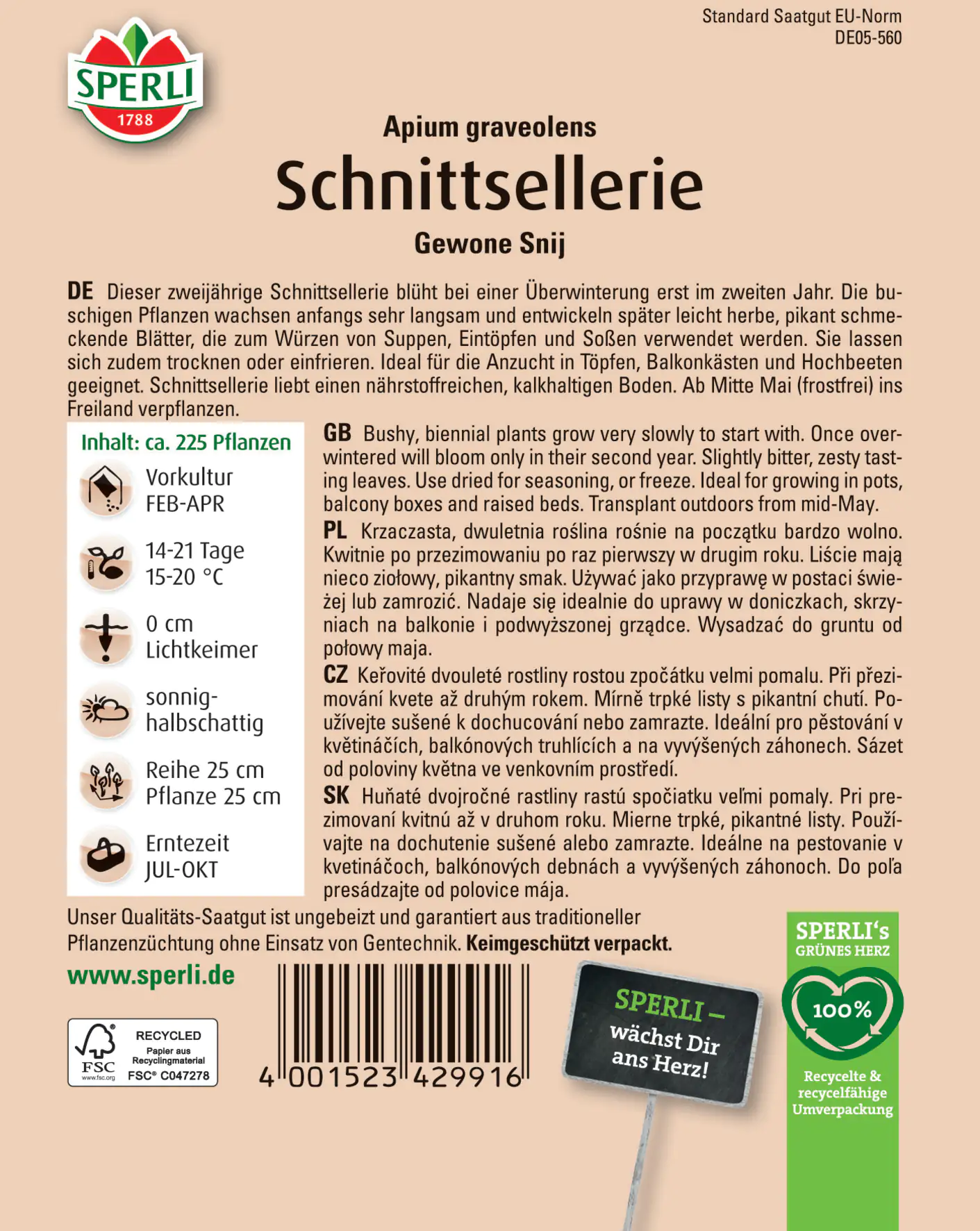 Sperli Schnittsellerie Gewone Snij
