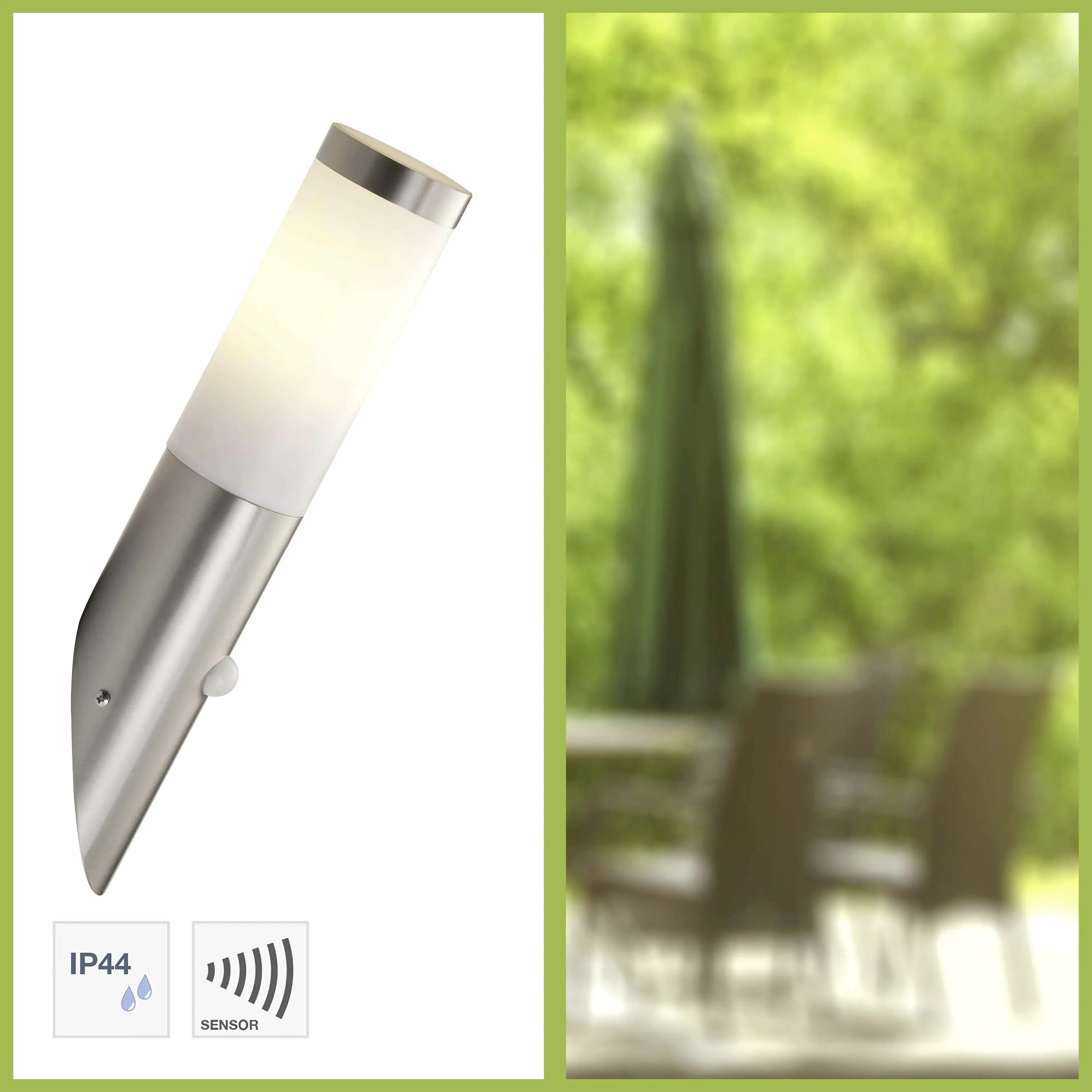 Brilliant Außen-Fackel Chorus edelstahl 40 cm Bewegungsmelder E27 dimmbar