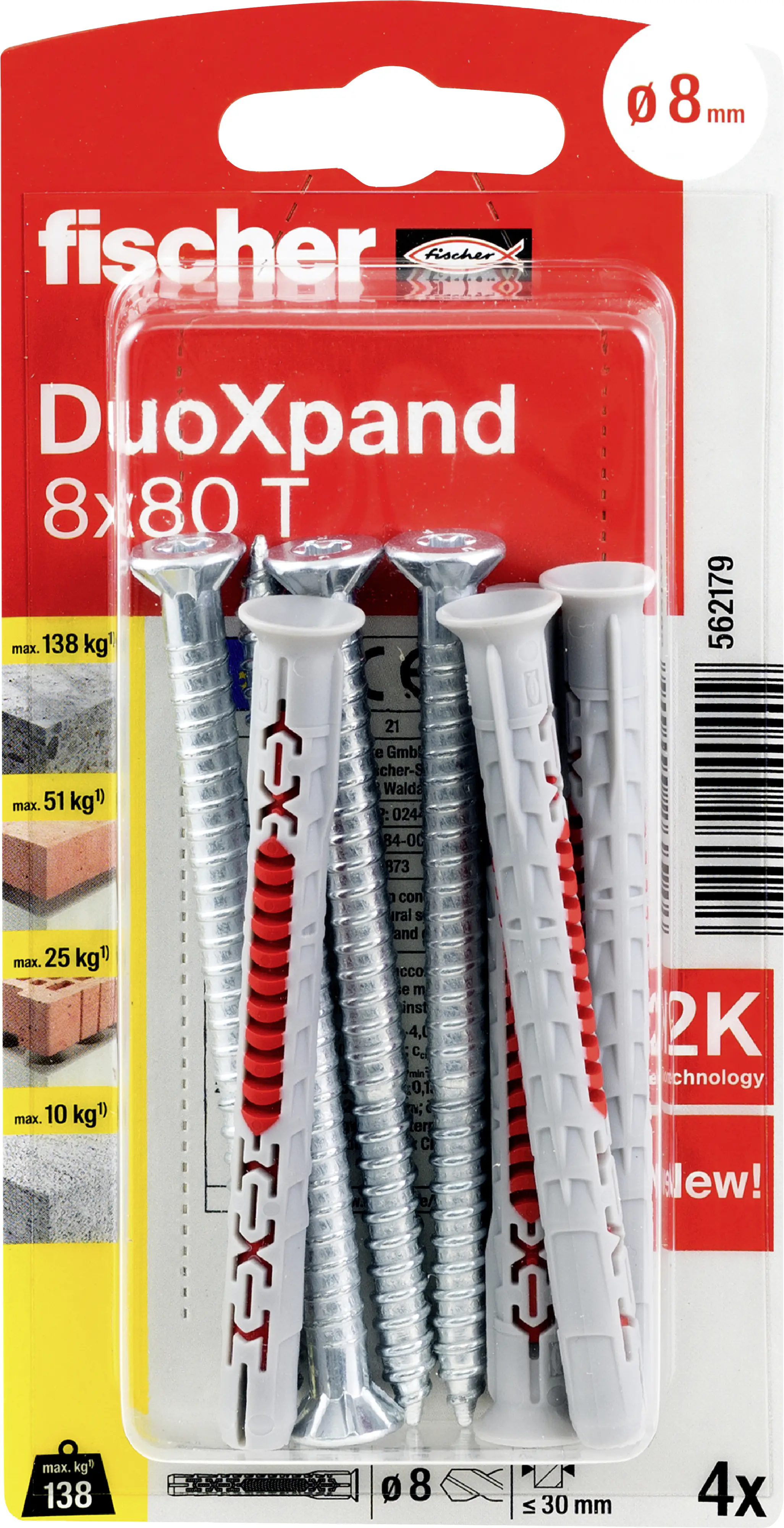 Fischer Langschaftdübel DuoXpand 8 x 80 mm - 4 Stück