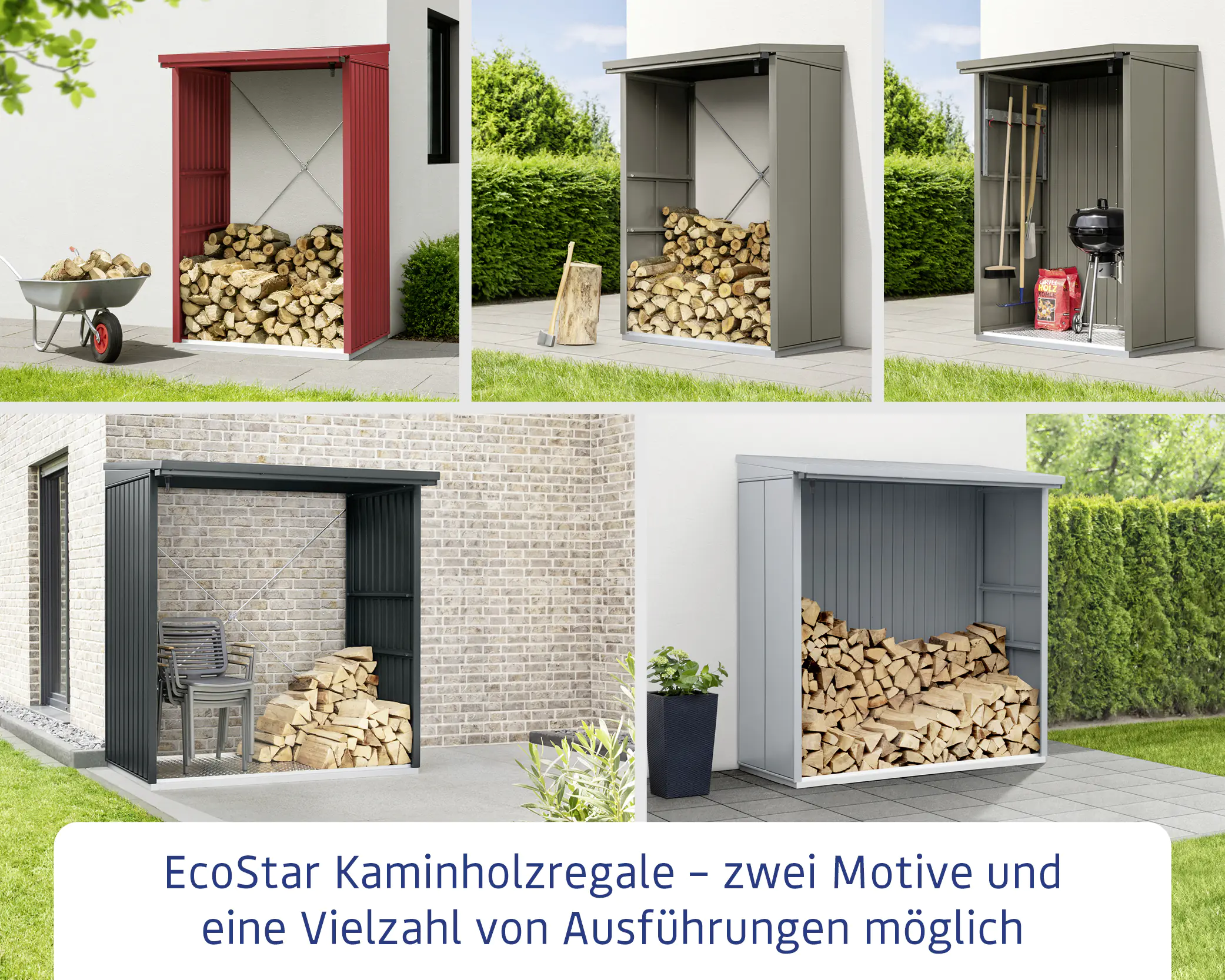 Ecostar Kaminholzregal Elegant-V Typ 2, anthrazitgrau, mit Verstrebung