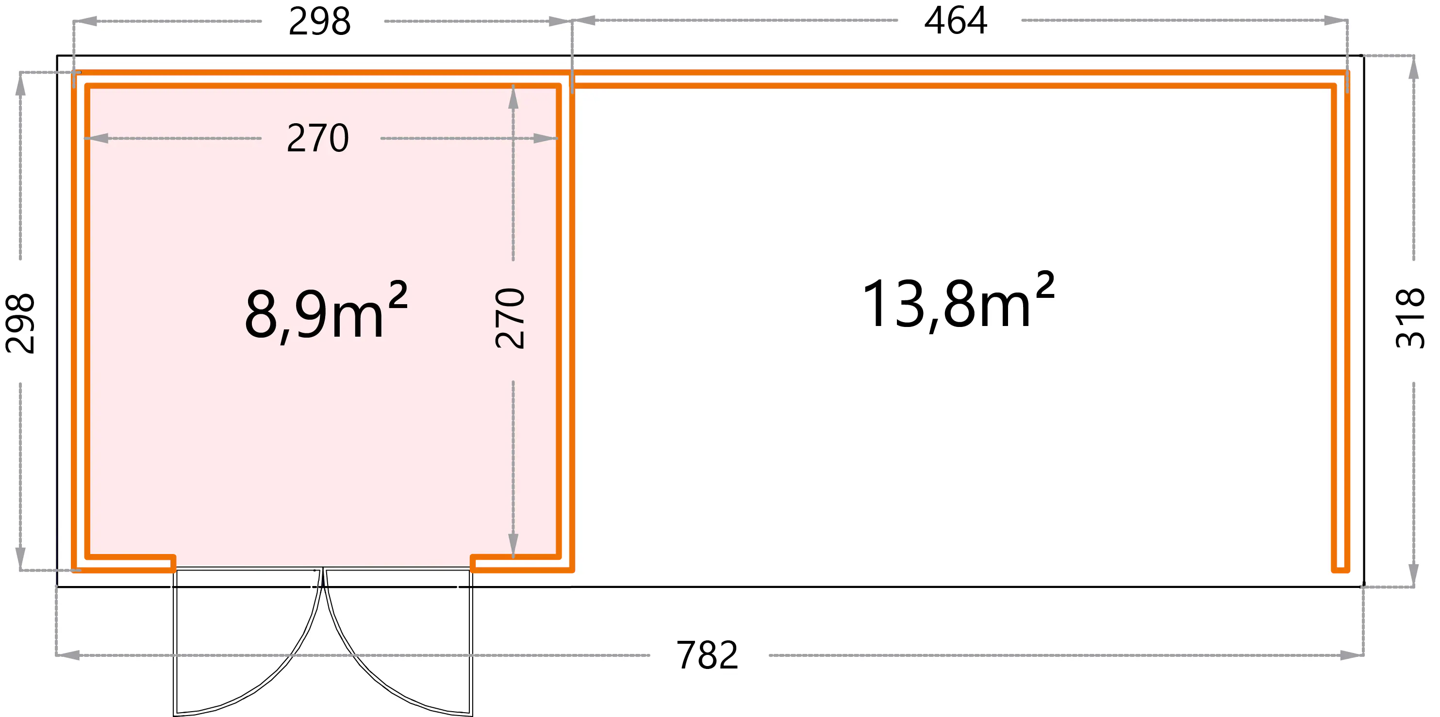 Telluria Gerätehaus Classico Lounge XL 3030 rechts weiß 762 x 298 cm