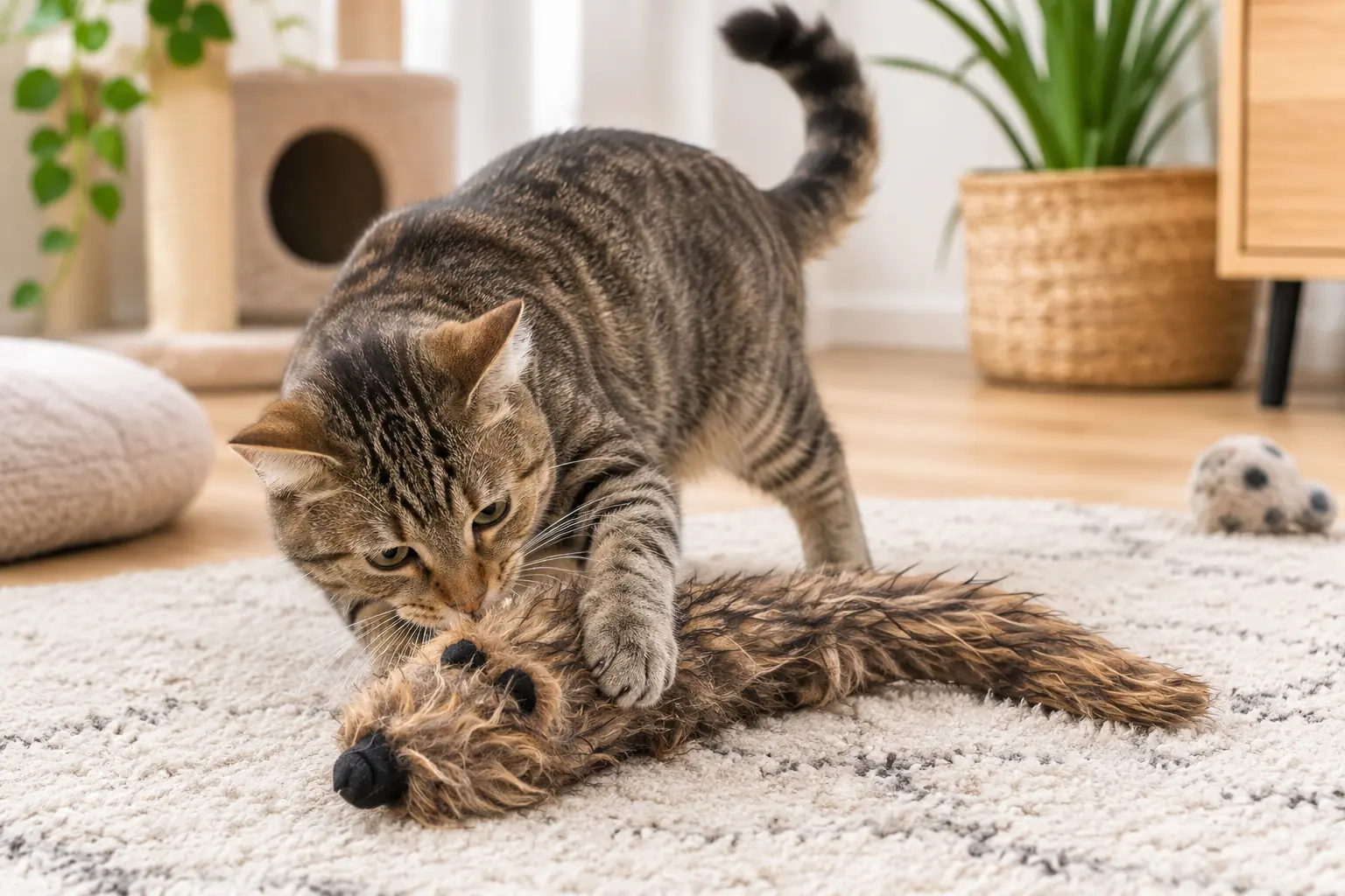 Aumüller Katzenspielzeug Frettchen grau mit Baldrian und Katzenminze 3er Set