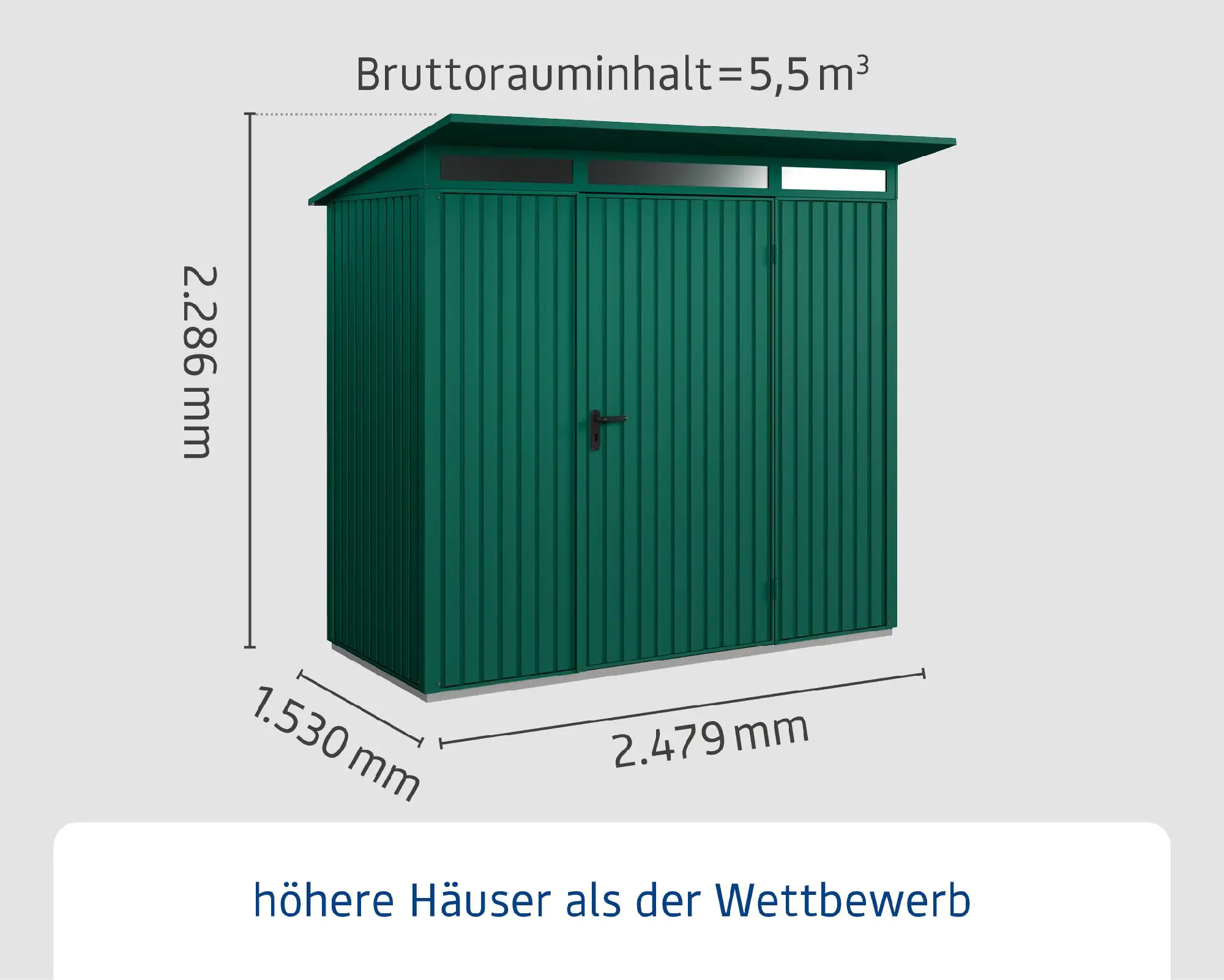 EcoStar Gerätehaus Trend-P Typ 1 moosgrün 247,9 x 153 x 228,6 cm