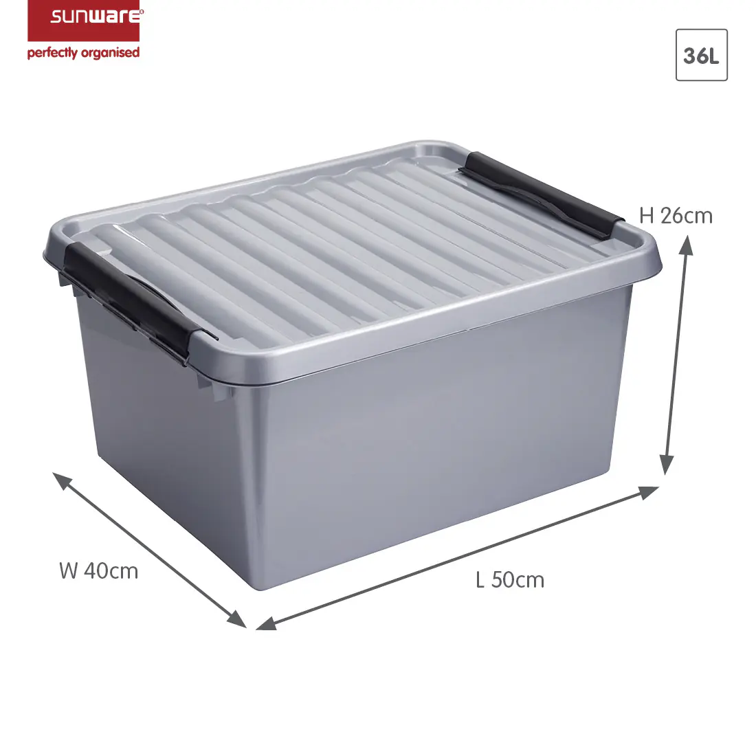 Sunware Aufbewahrungsbox Q-Line mit Deckel 50 x 40 cm 36 L metallfarbig