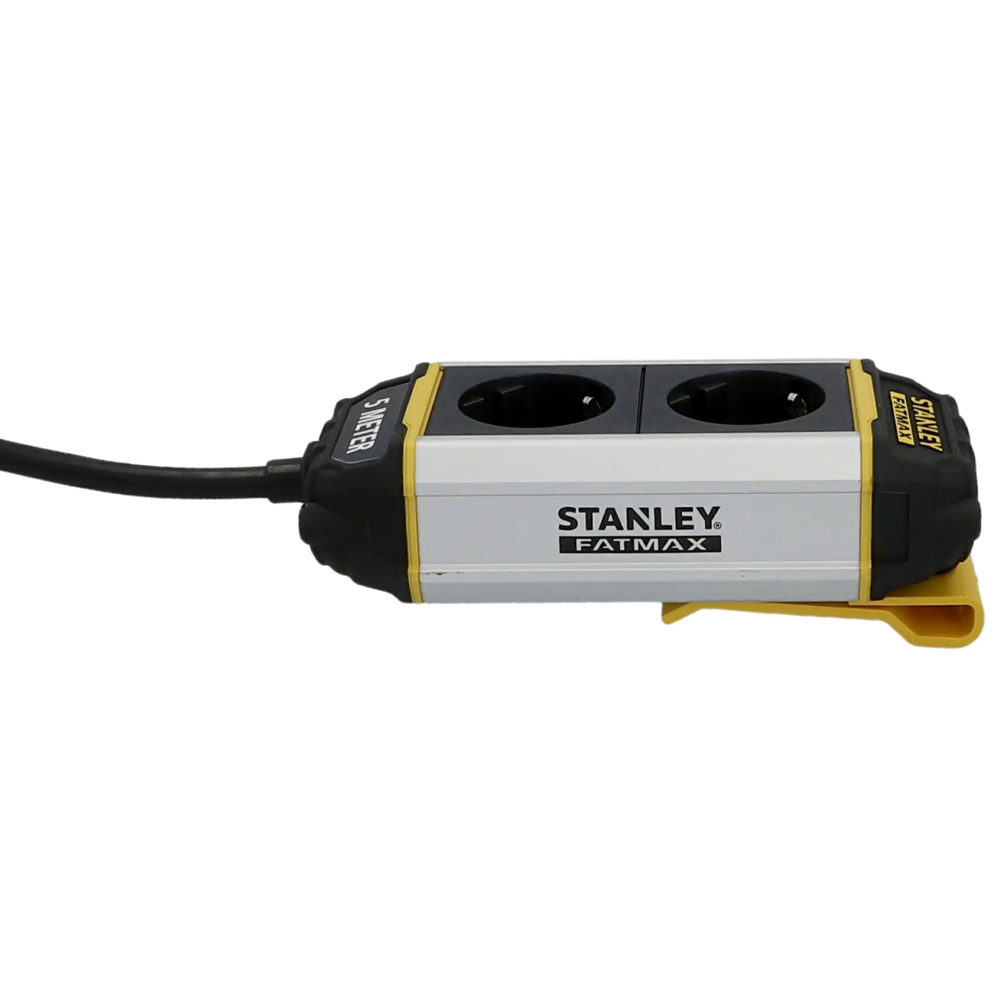 Stanley Steckdosenleiste 2-fach 5m mit Befestigungsclip, schwarz