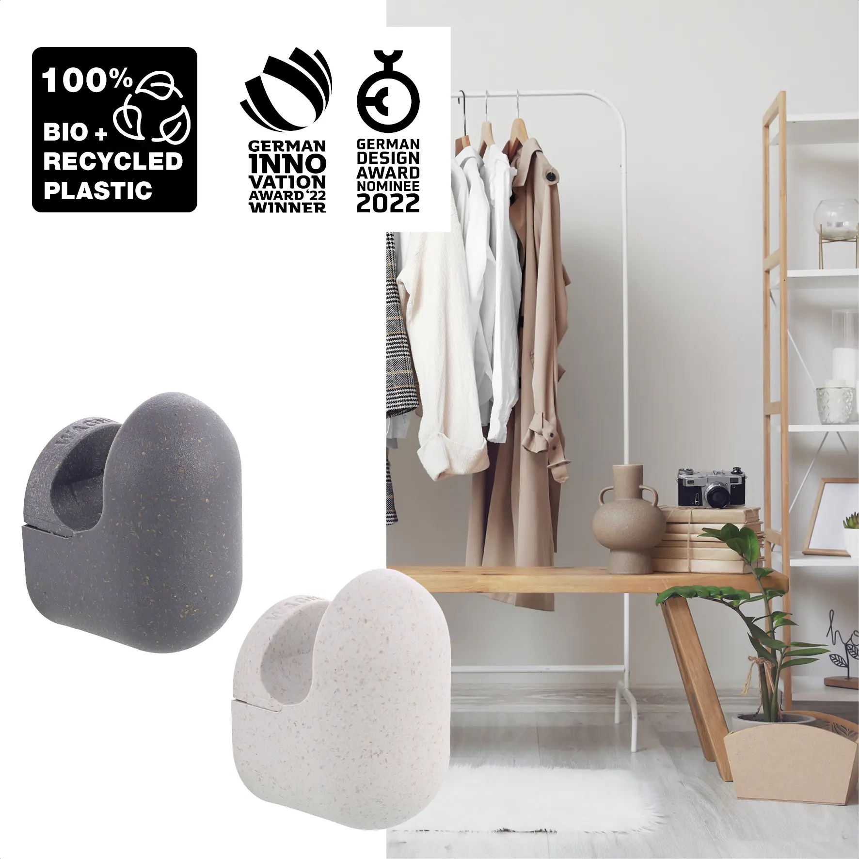 Wagner Wandhaken-Set hooks4home Pill Tragkraft bis 2 kg anthrazit beige 4 Stück