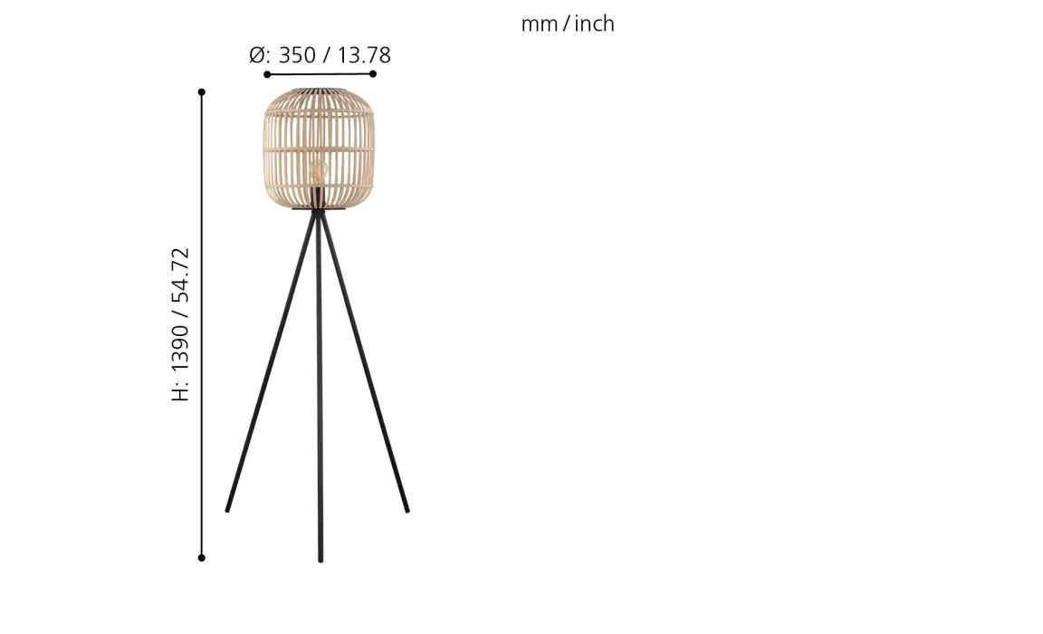 Eglo Stehleuchte Bordesley schwarz-natur 139 x 35 cm E27, max. 60 W