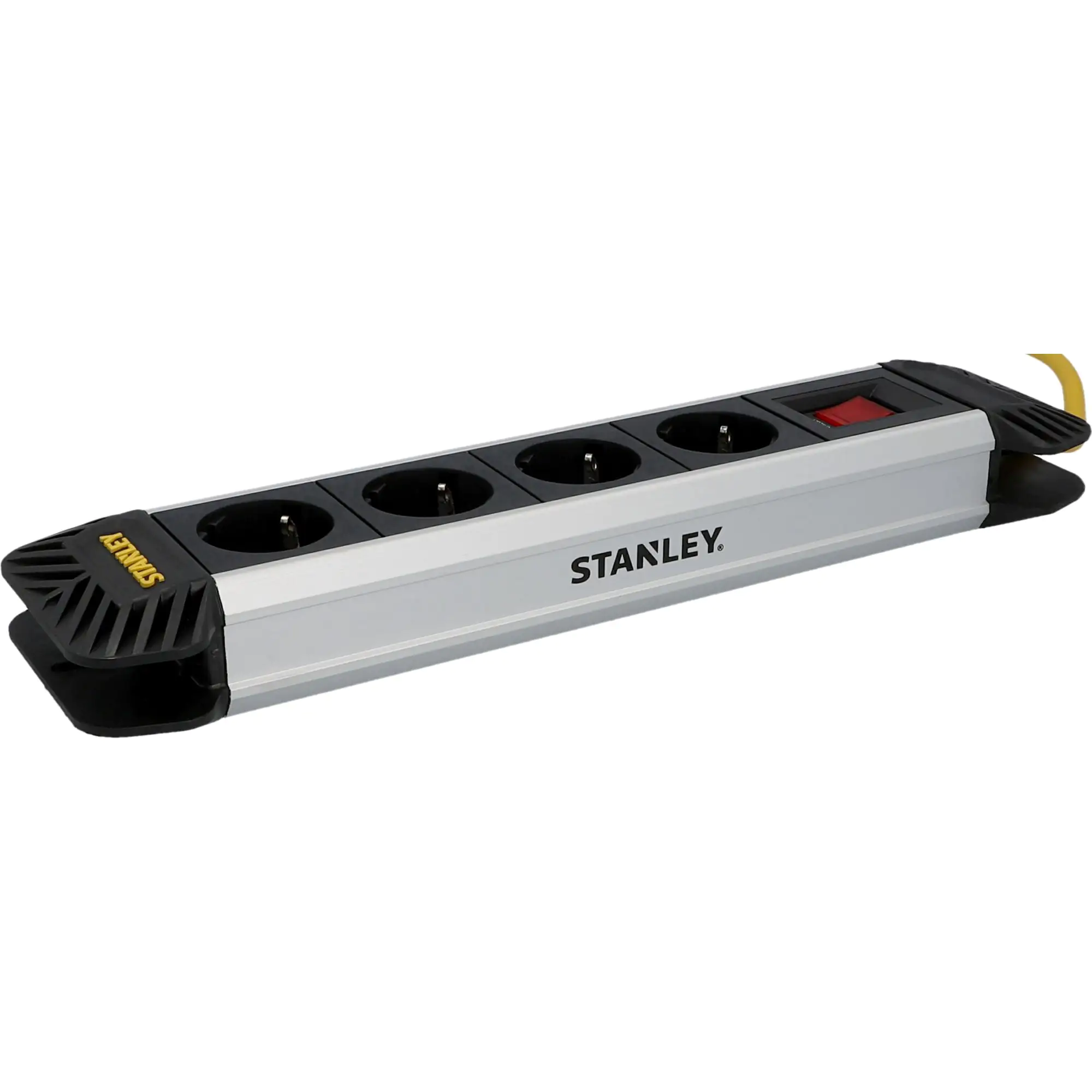 Stanley Steckdosenleiste 4-fach 3m mit Schalter, Aluminiumgehäuse, schwarz
