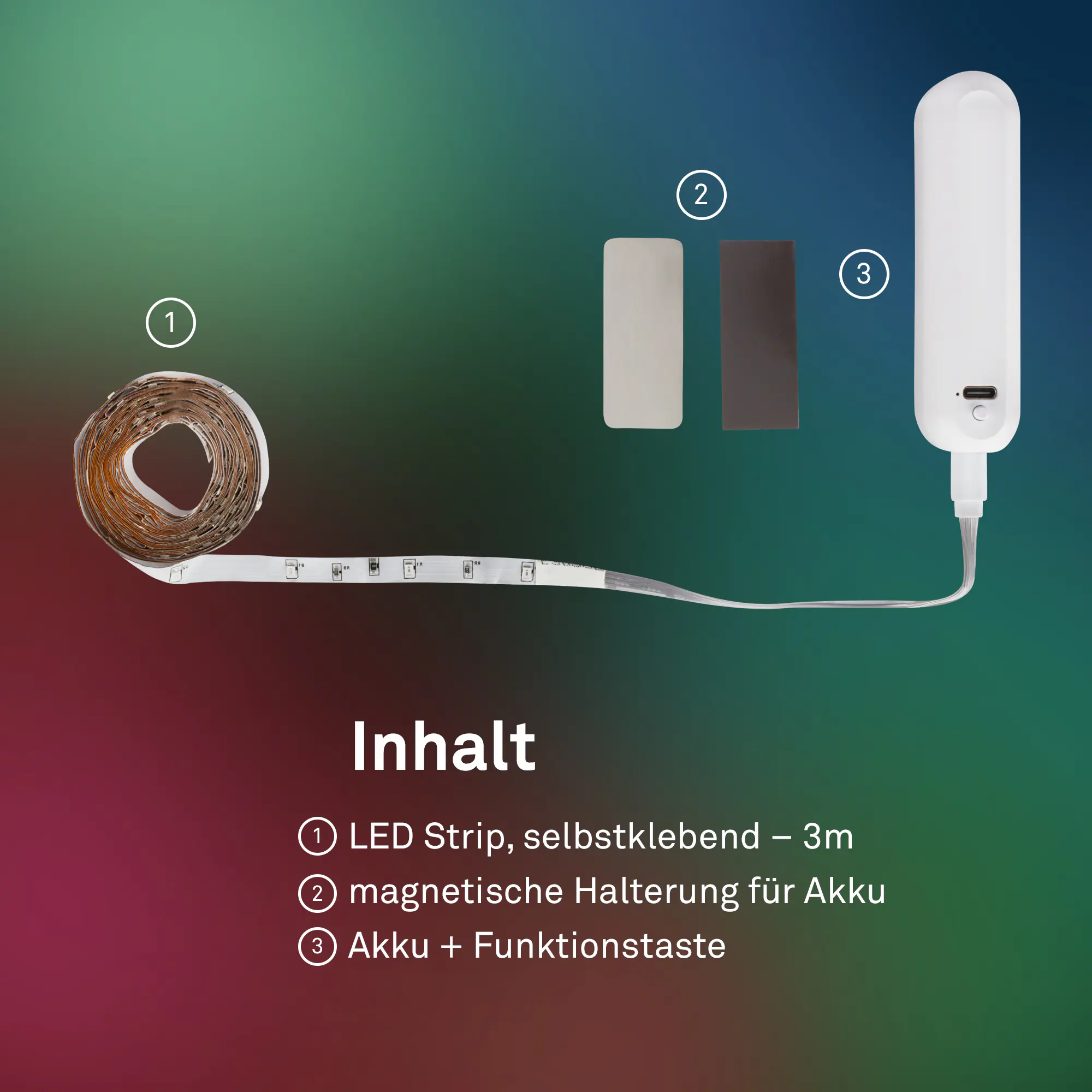 Briloner LED-Streifen RGB mit integriertem Akku 3 m weiß
