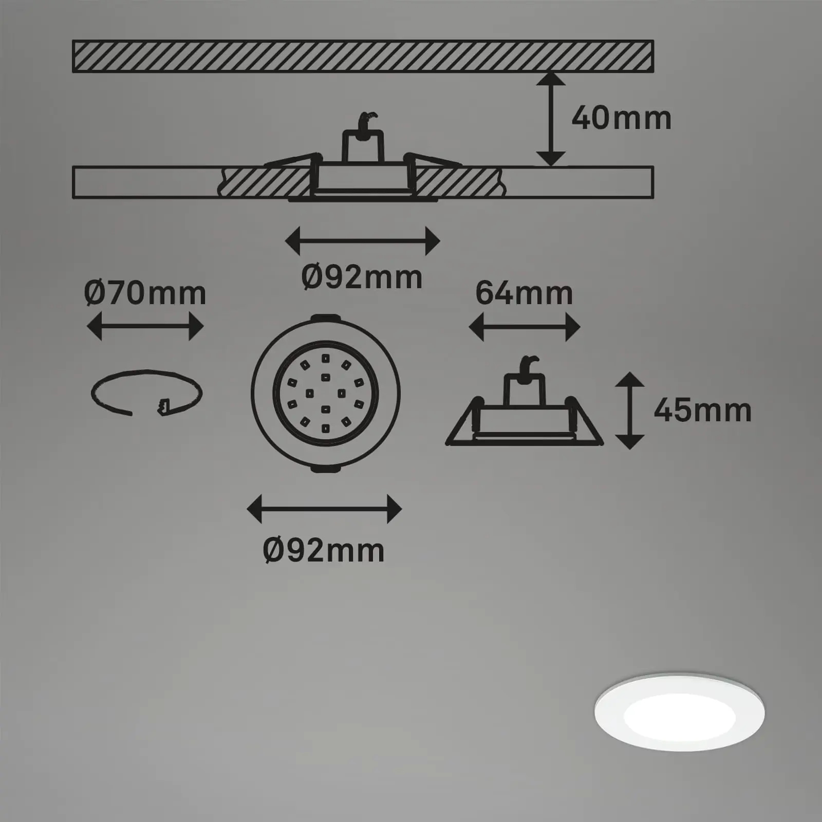 Di-Ka LED Einbauleuchte Fungo CCT 3er Set weiß Ø 9,2 cm 4,8W dimmbar