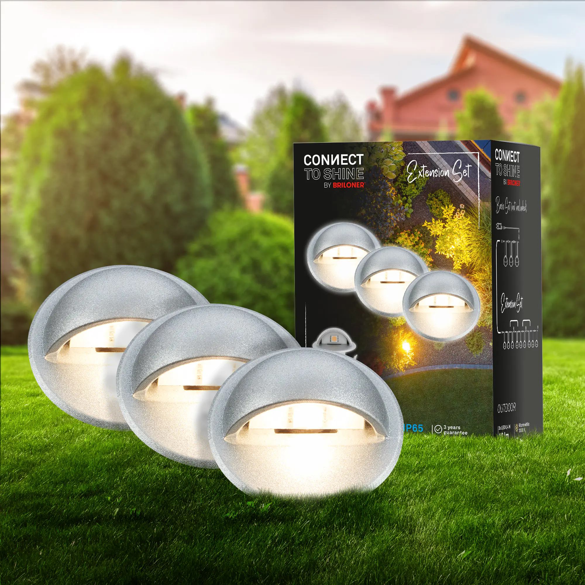Briloner LED Außen-Bodenstrahler Teak Connect to Shine 3er Ergänzungsset 10 W warmweiß