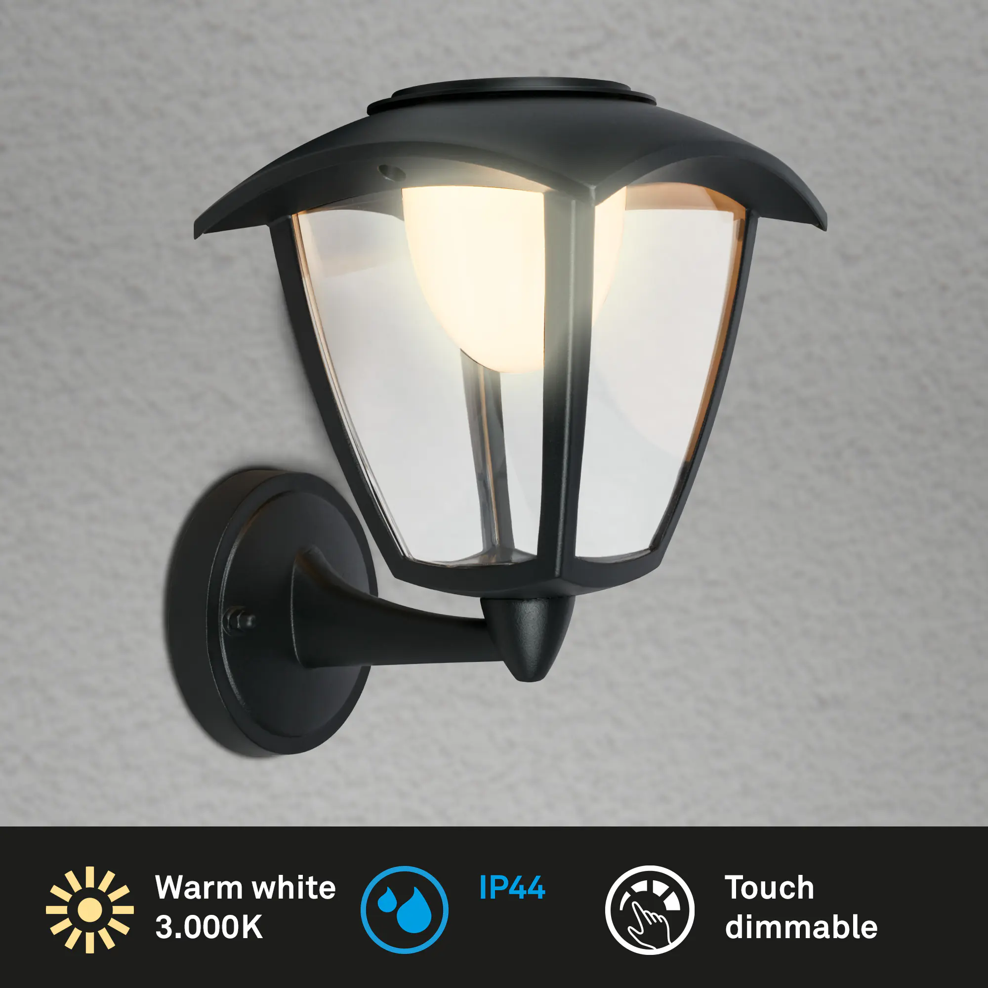 Briloner LED Akku-Außenwandleuchte Touch 4W schwarz dimmbar