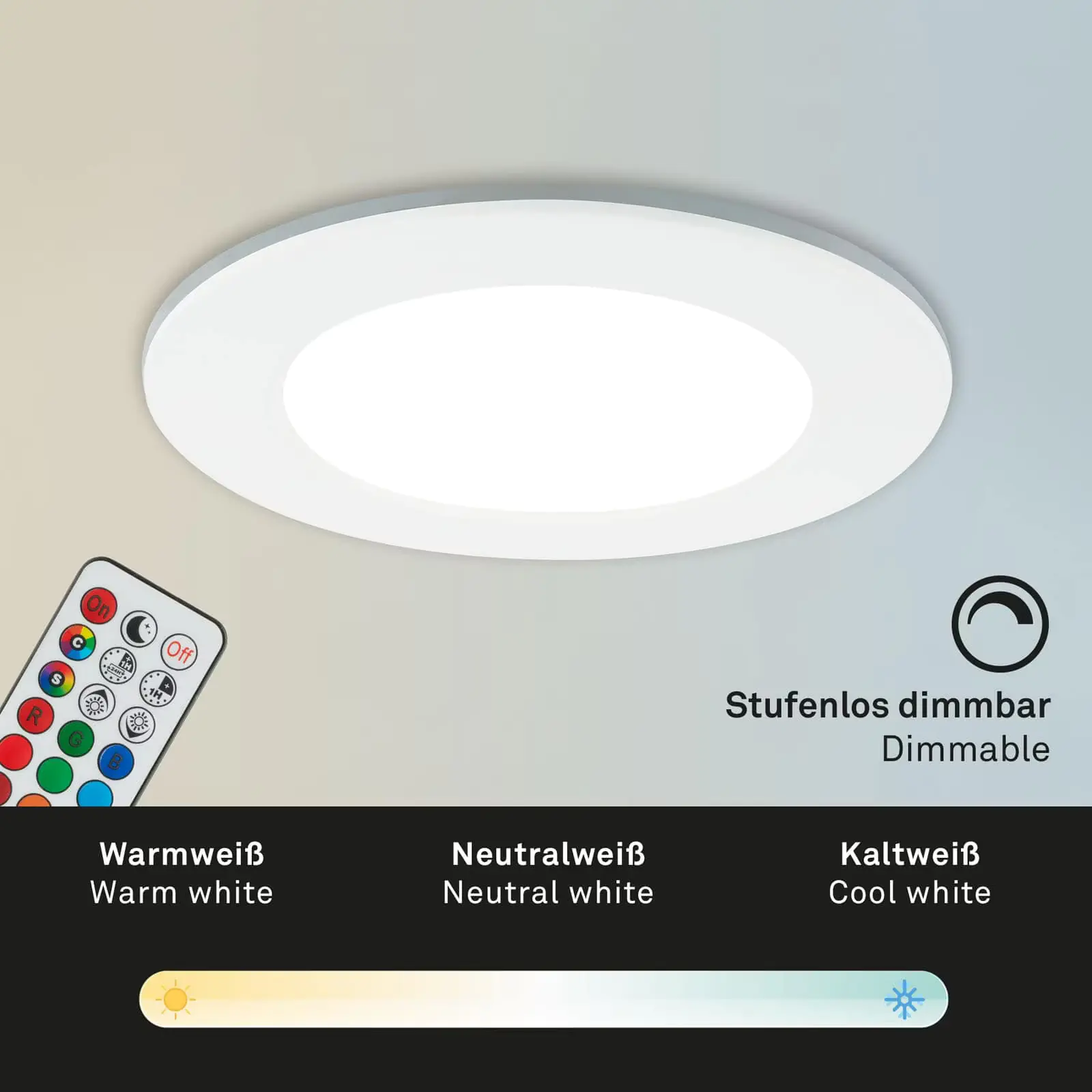 Di-Ka LED Einbauleuchte Fungo RGBW 3er Set weiß Ø 9,2 cm 4,8 W dimmbar