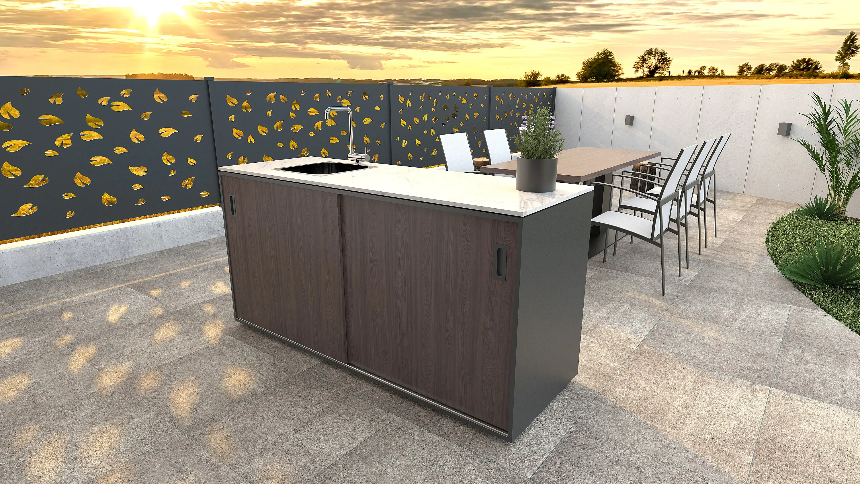 Bellano Living Element für Outdoorküchen inkl. Spüle links und 2 Türen walnuss