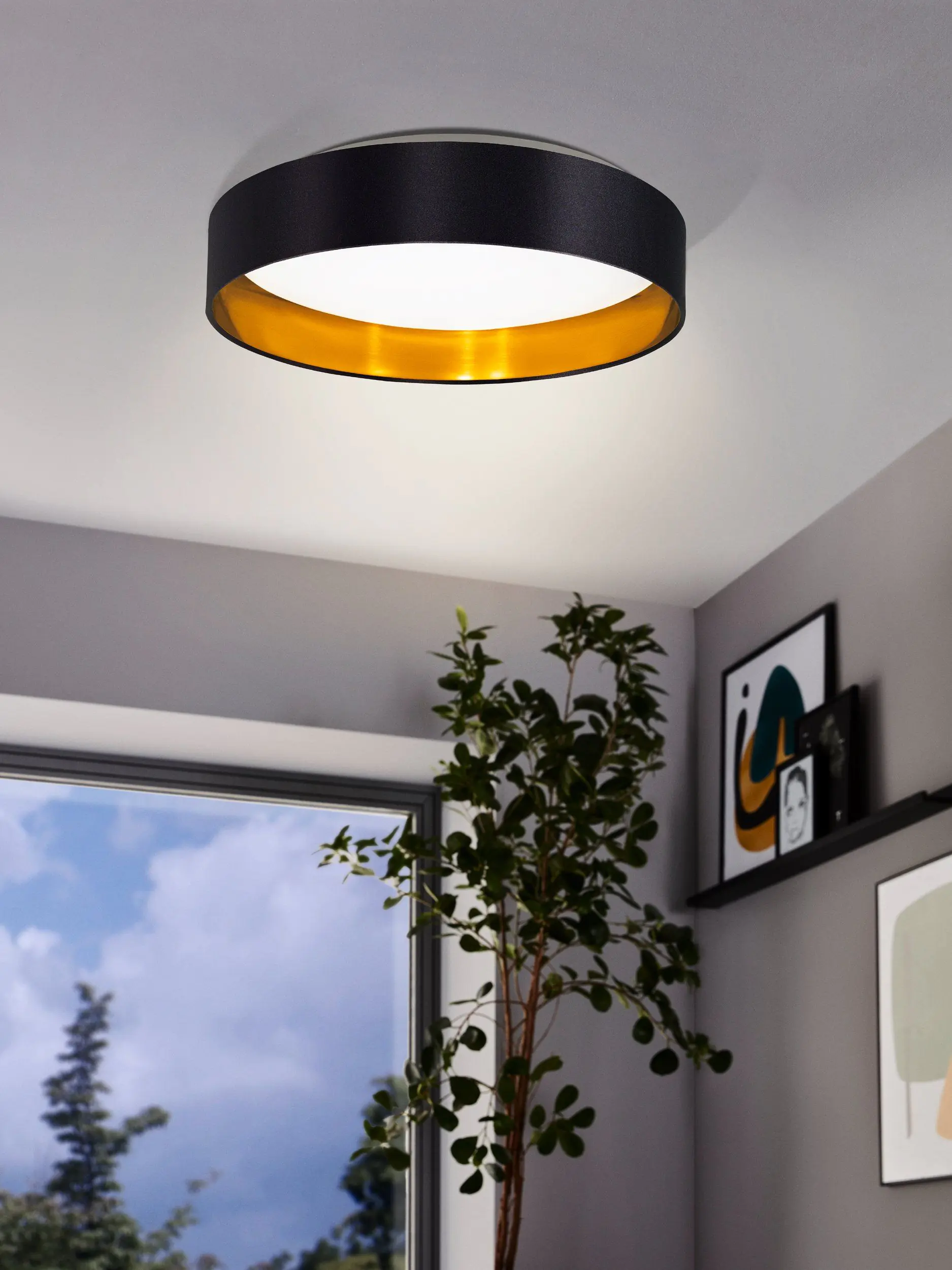 Eglo LED Deckenleuchte Maserlo 2 schwarz-gold Ø 38 cm warmweiß