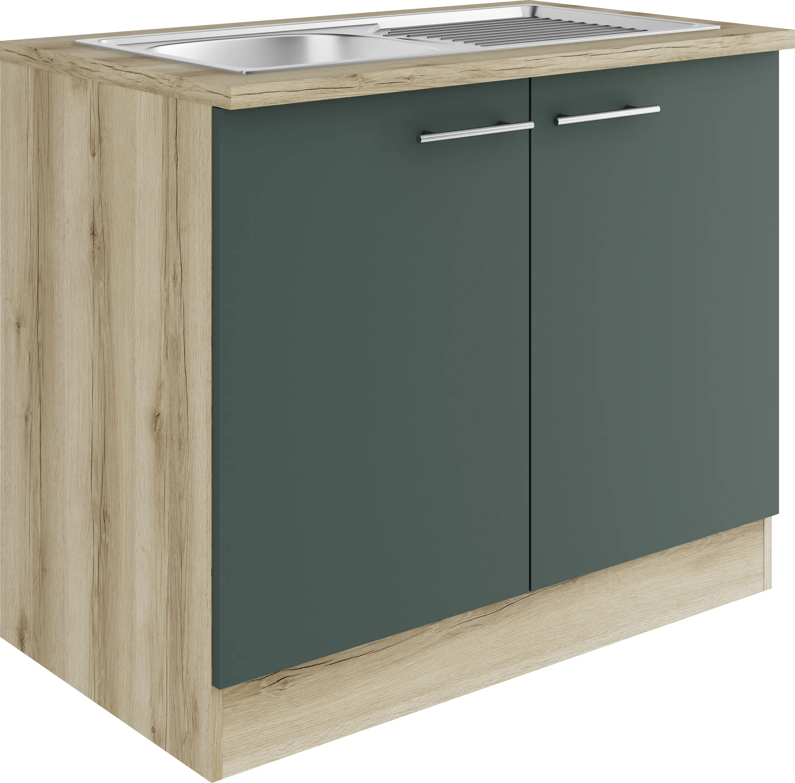 Optifit Spülenunterschrank Savona 405 steingrün/eiche 100 cm