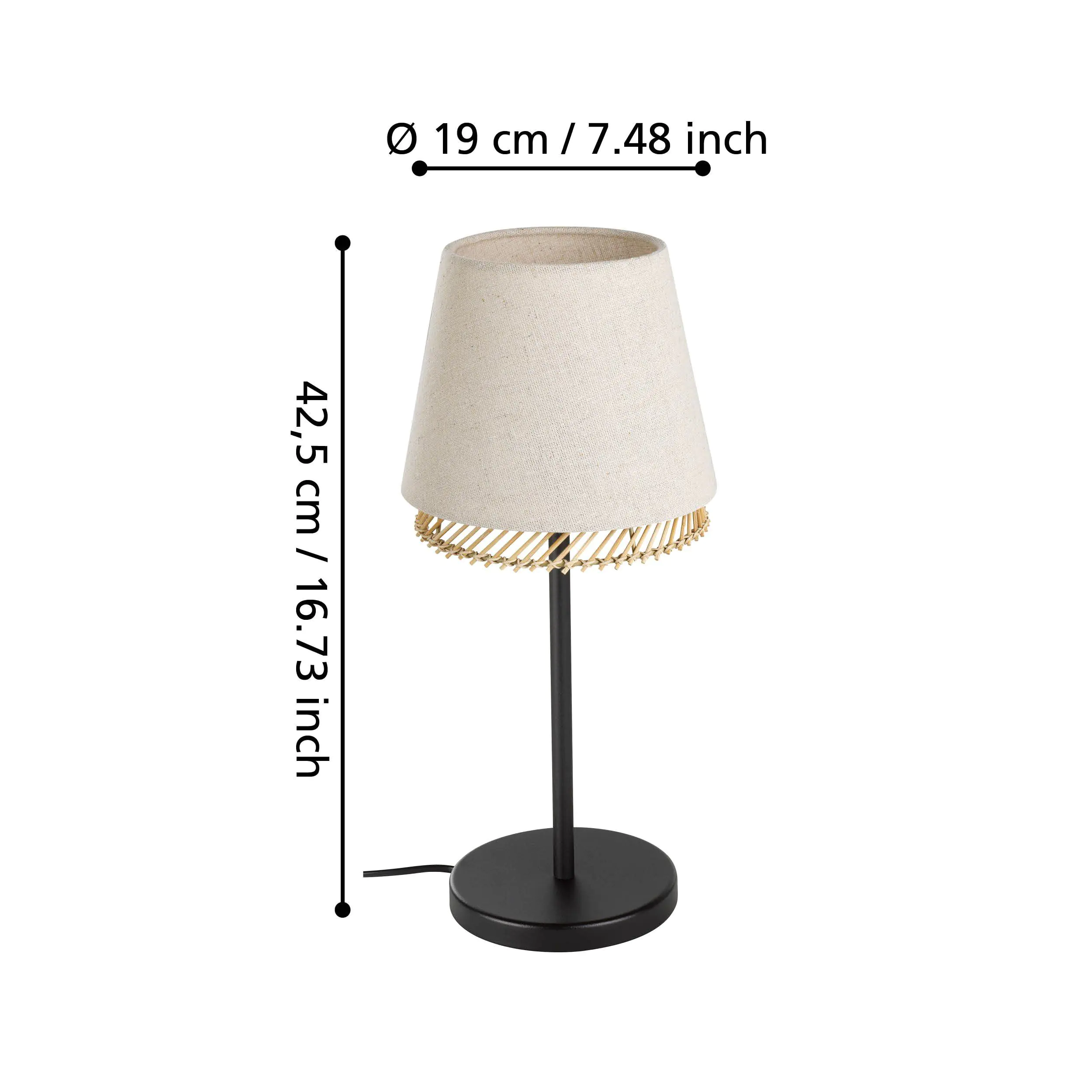 Eglo Tischlampe Tabley schwarz natur 42,5 x 19 cm